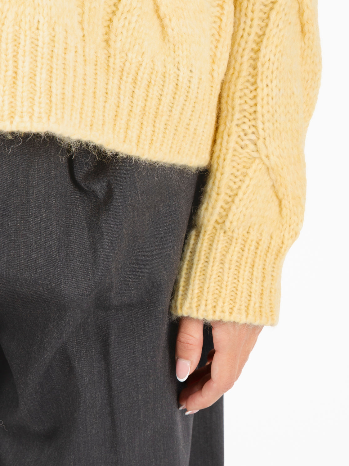 Yellow V-Neck Cable Knit Sweater
