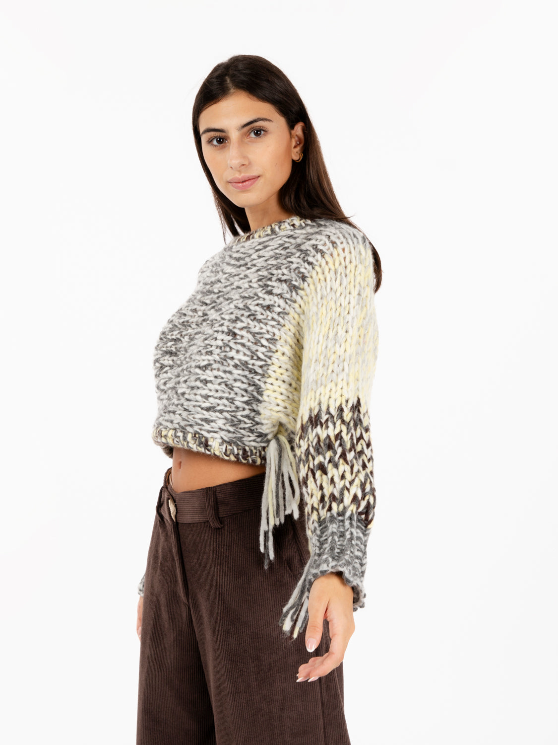 Maglione cropped in lana grigio