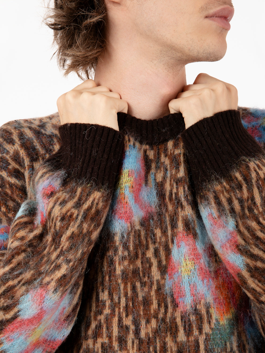 Maglione Flower Animalier fluffy ebano