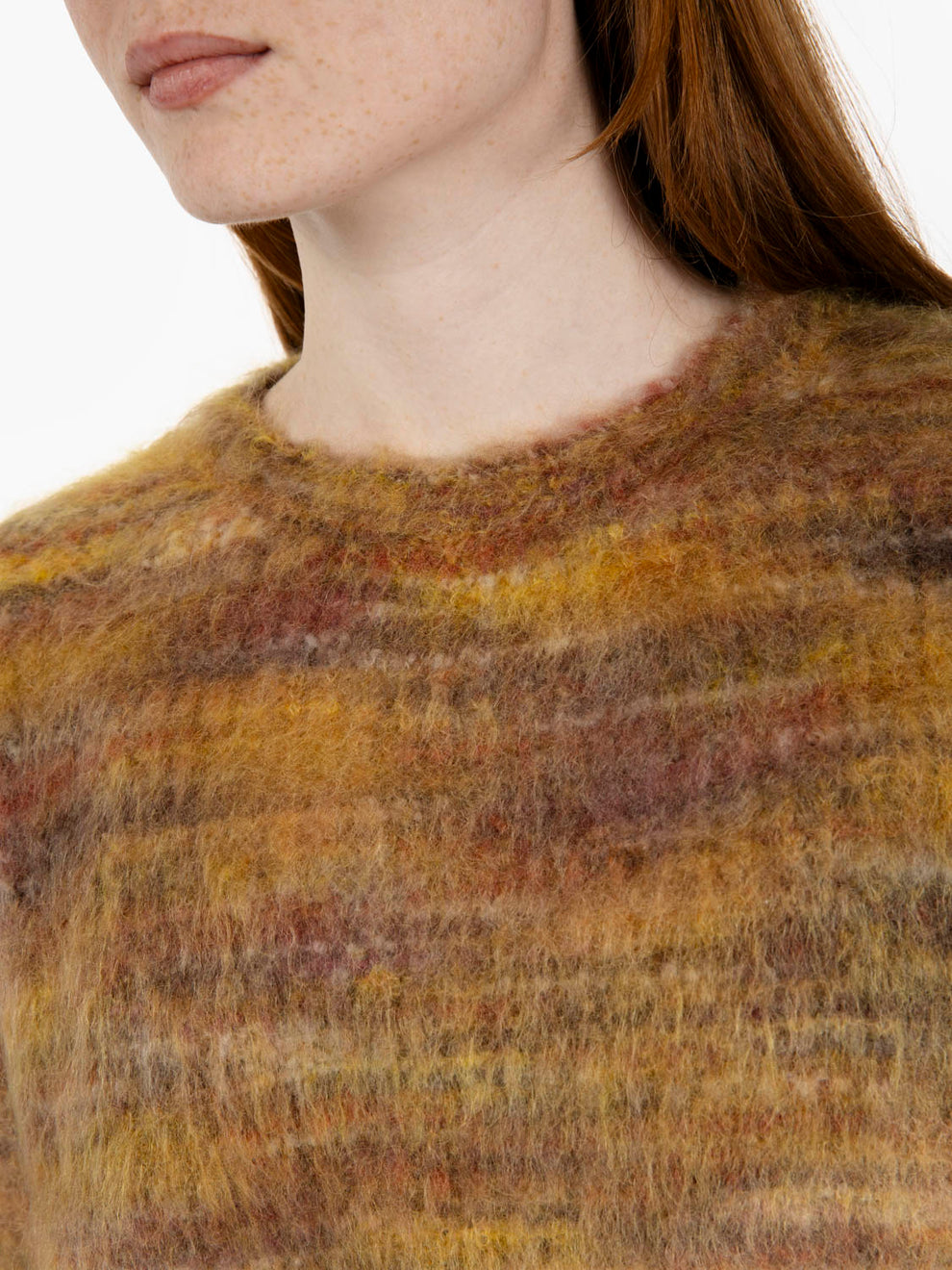 Maglione girocollo in lana camel / ocra