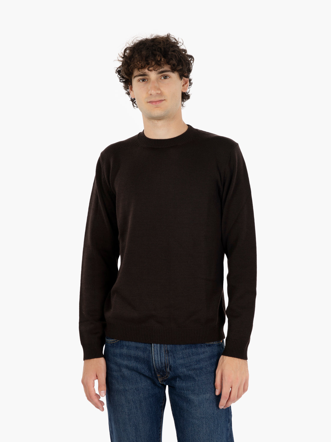Maglione girocollo in lana moro