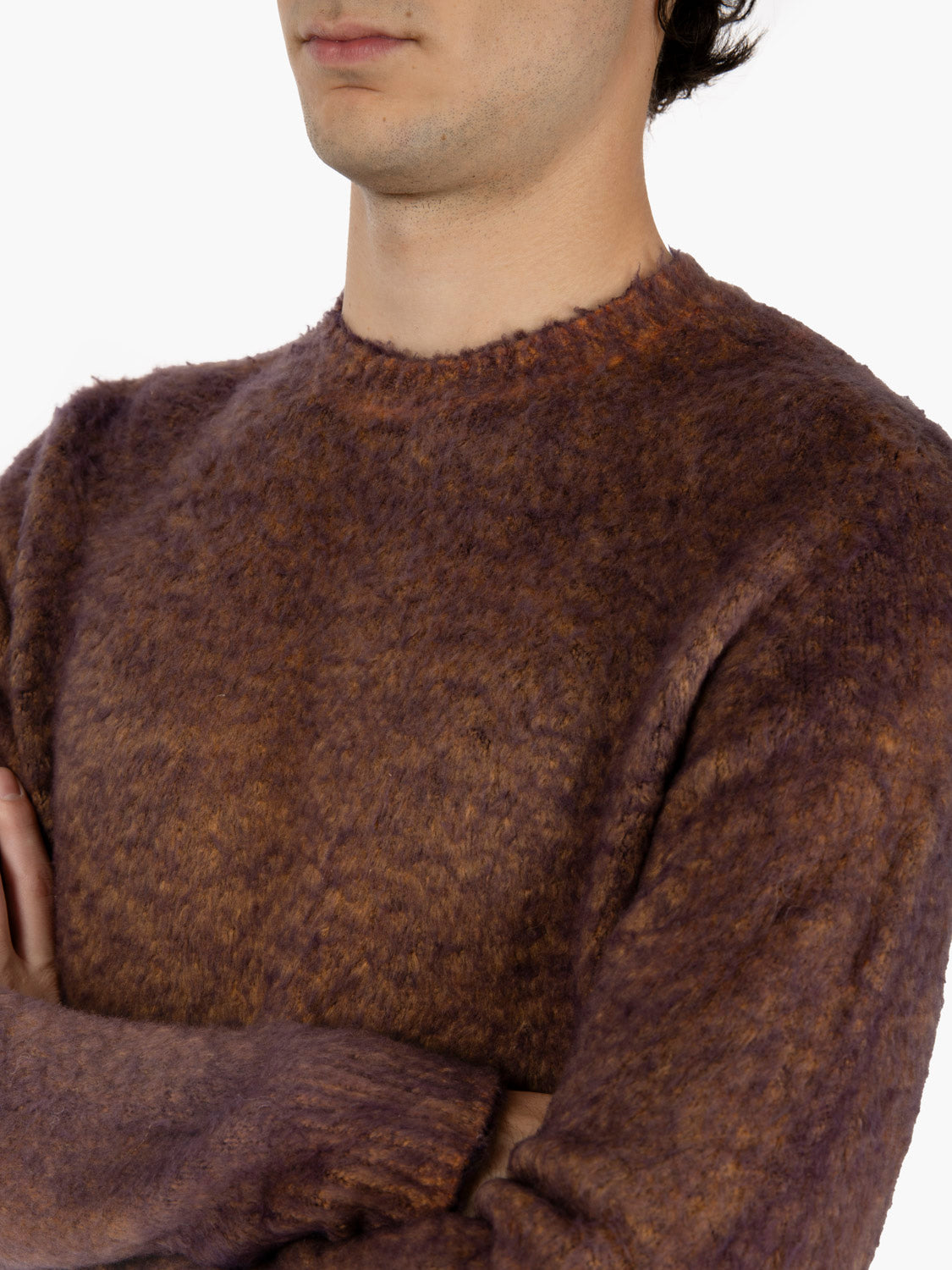 Brown fur-effect cotton sweater