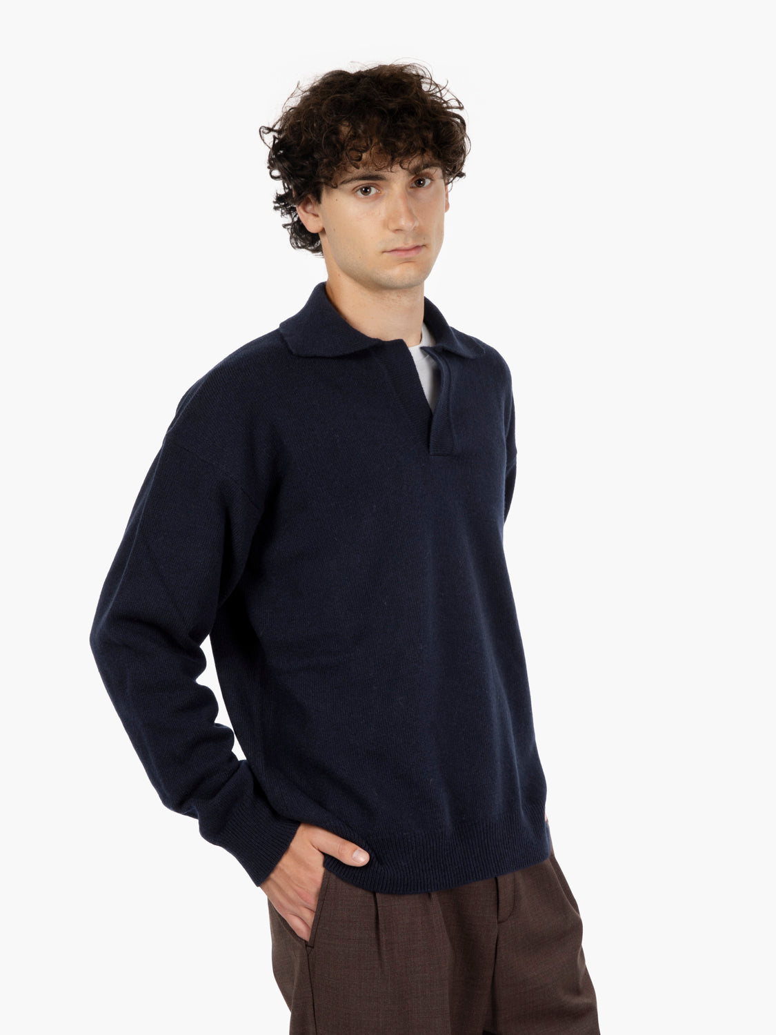 Maglione stile polo over navy