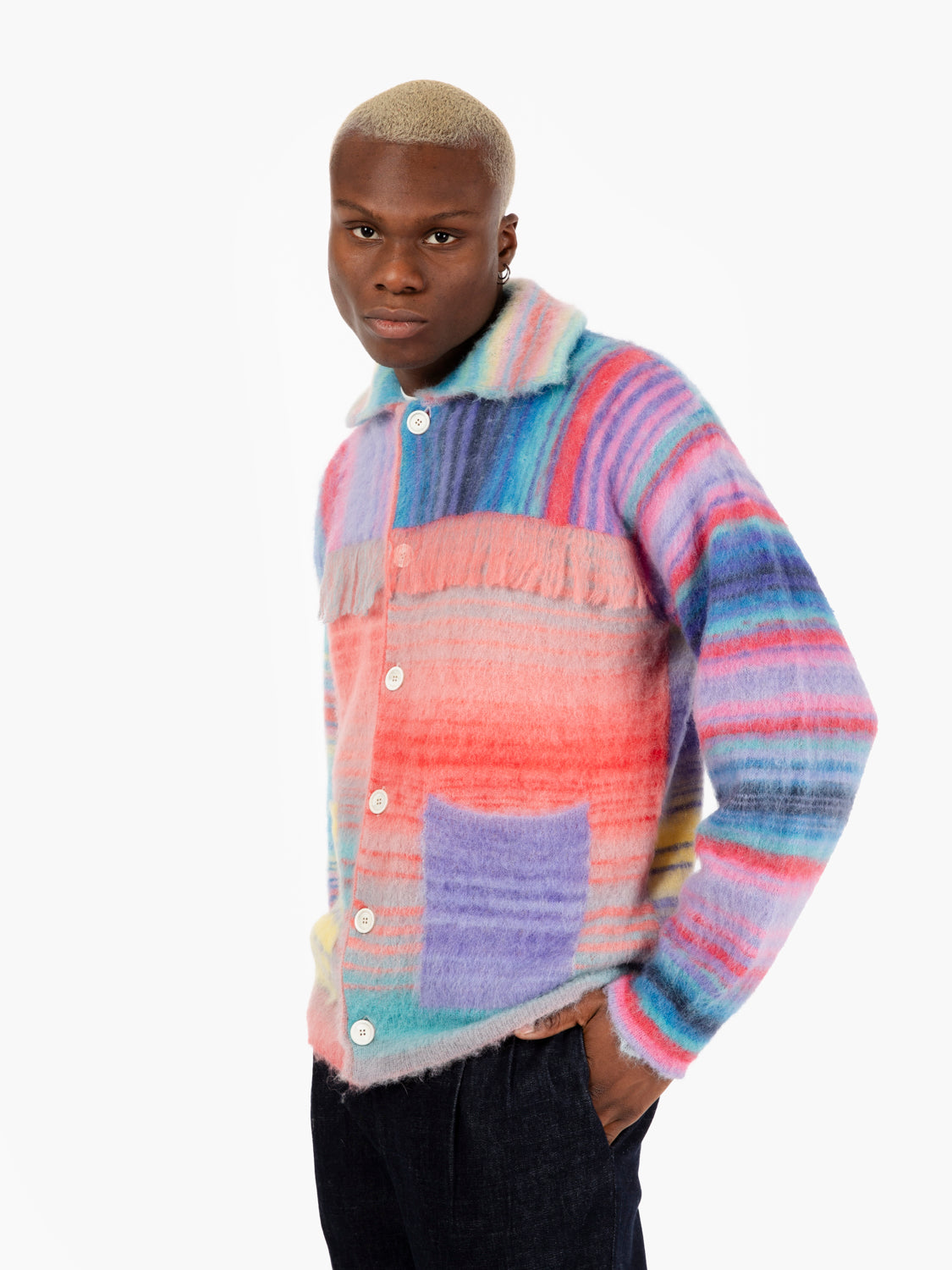 Maxi cardigan a righe con frange multicolor