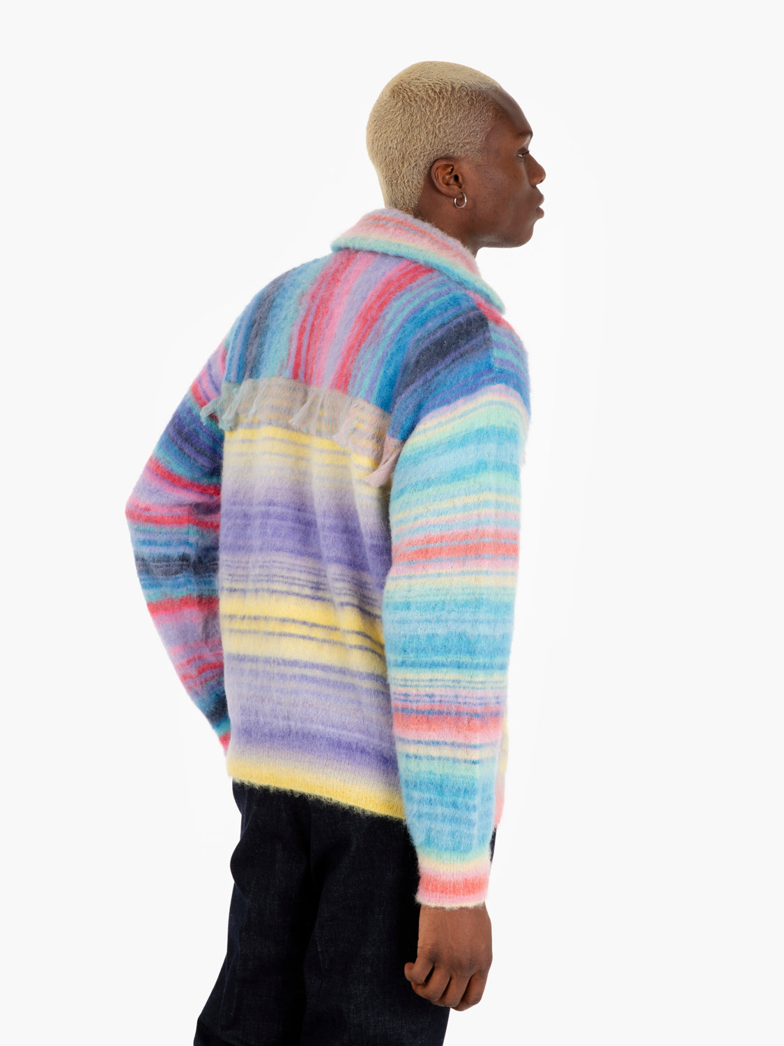 Maxi cardigan a righe con frange multicolor