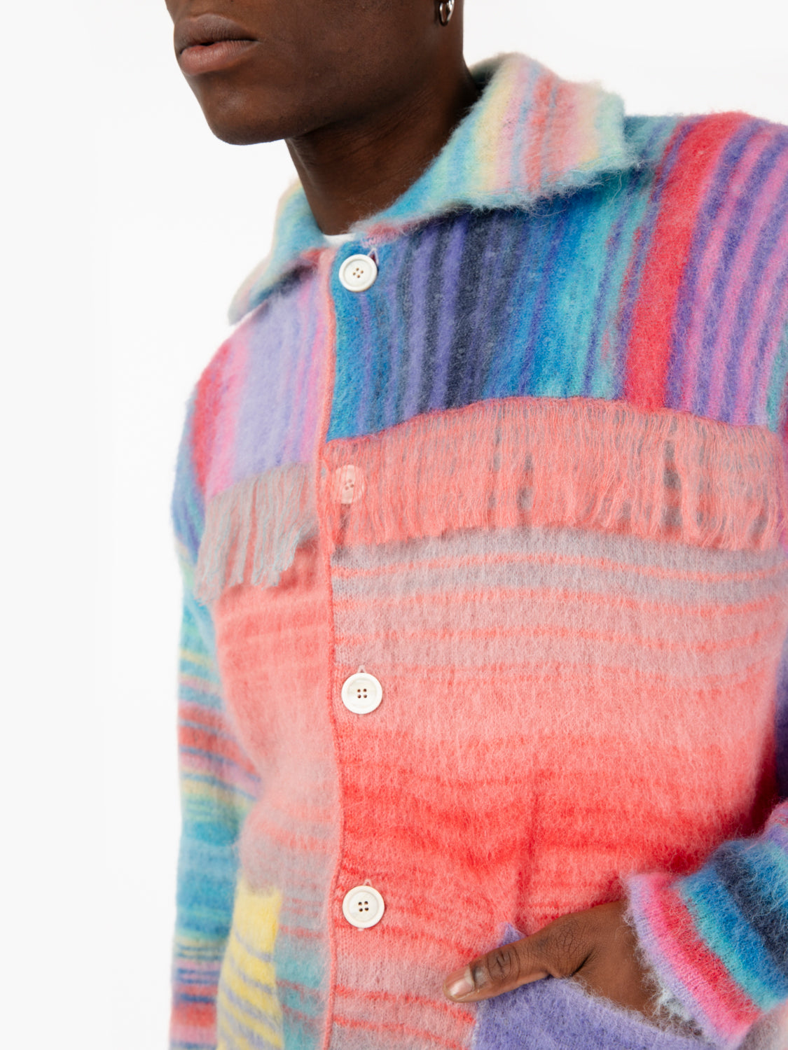 Maxi cardigan a righe con frange multicolor