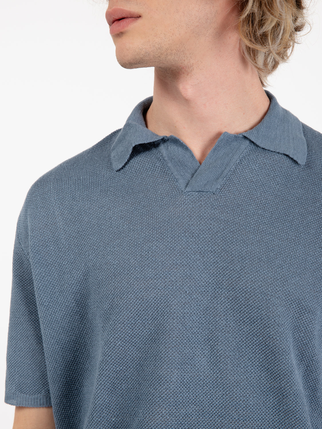 Polo maniche corta punto piquet blu denim