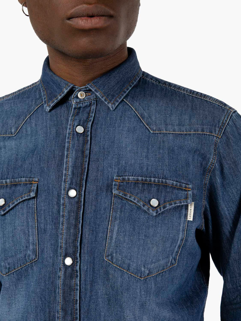 ROY ROGER'S - Camicia texana Bruce in denim medio