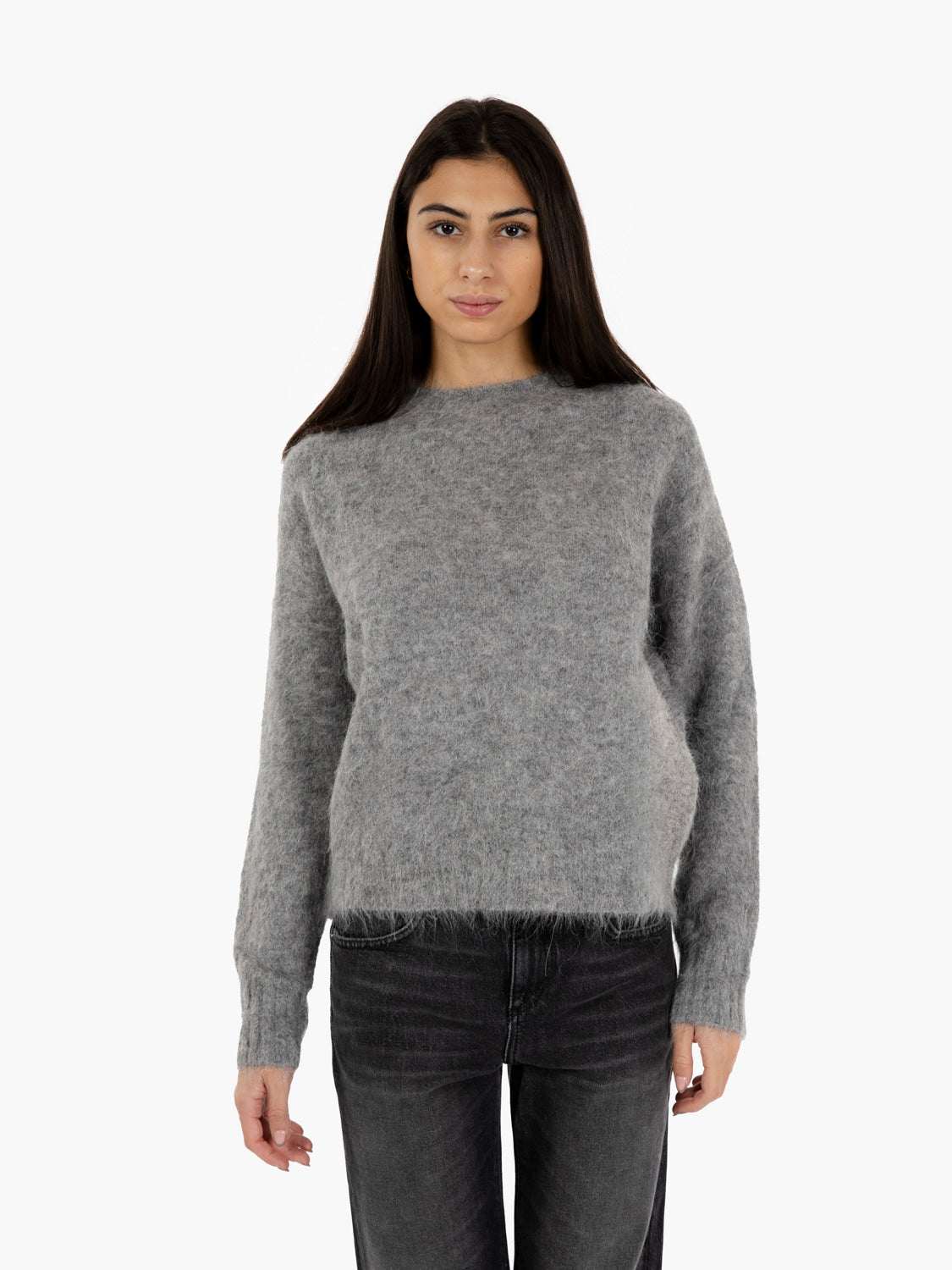 Grey alpaca crew neck sweater