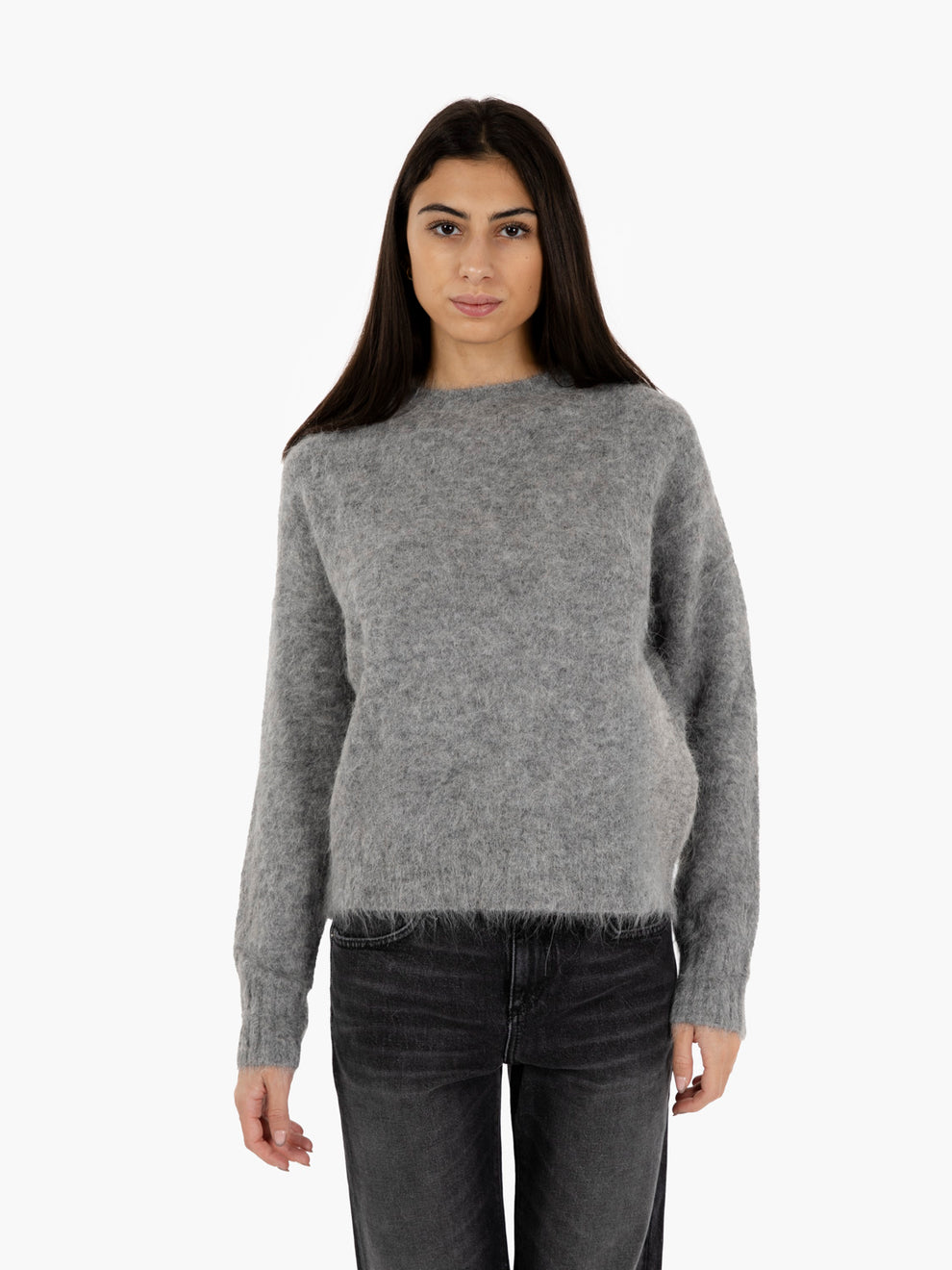 Grey alpaca crew neck sweater