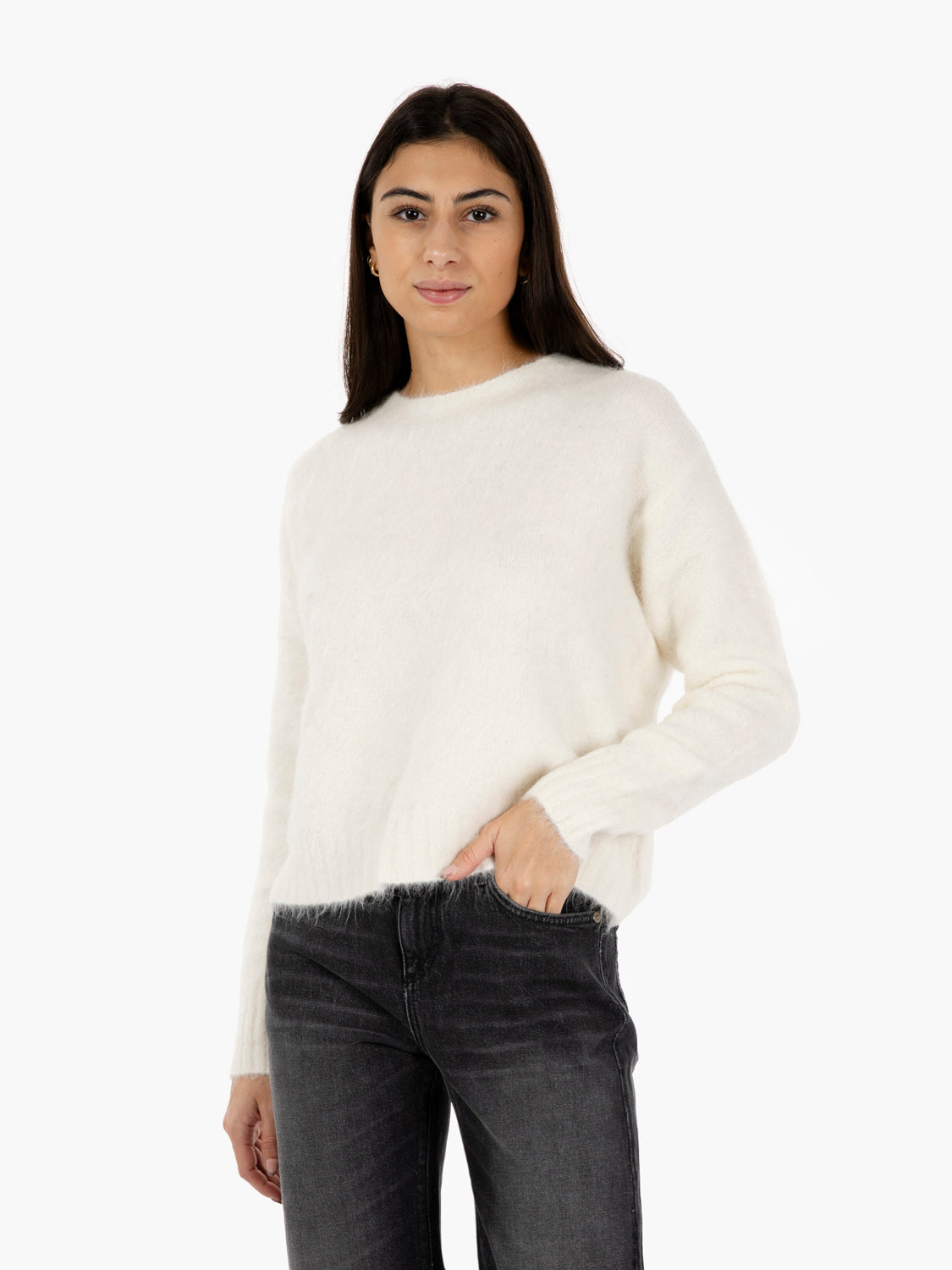 White alpaca crew neck sweater