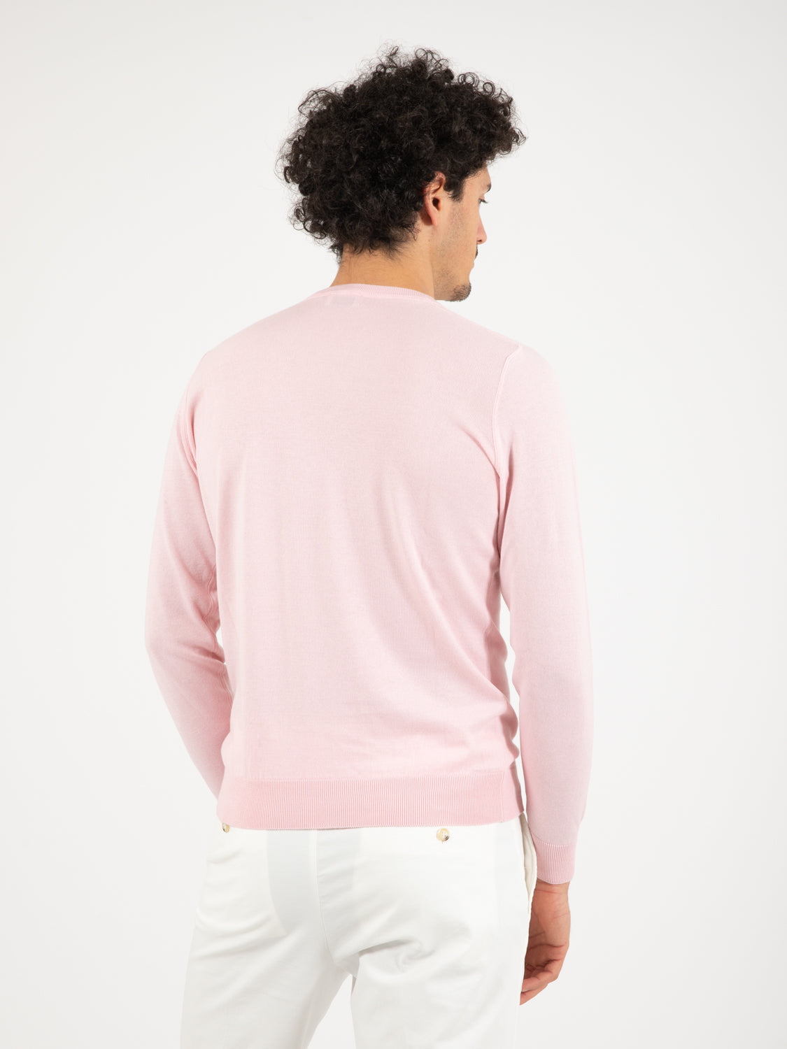 Maglia girocollo in cotone e cashmere confetto