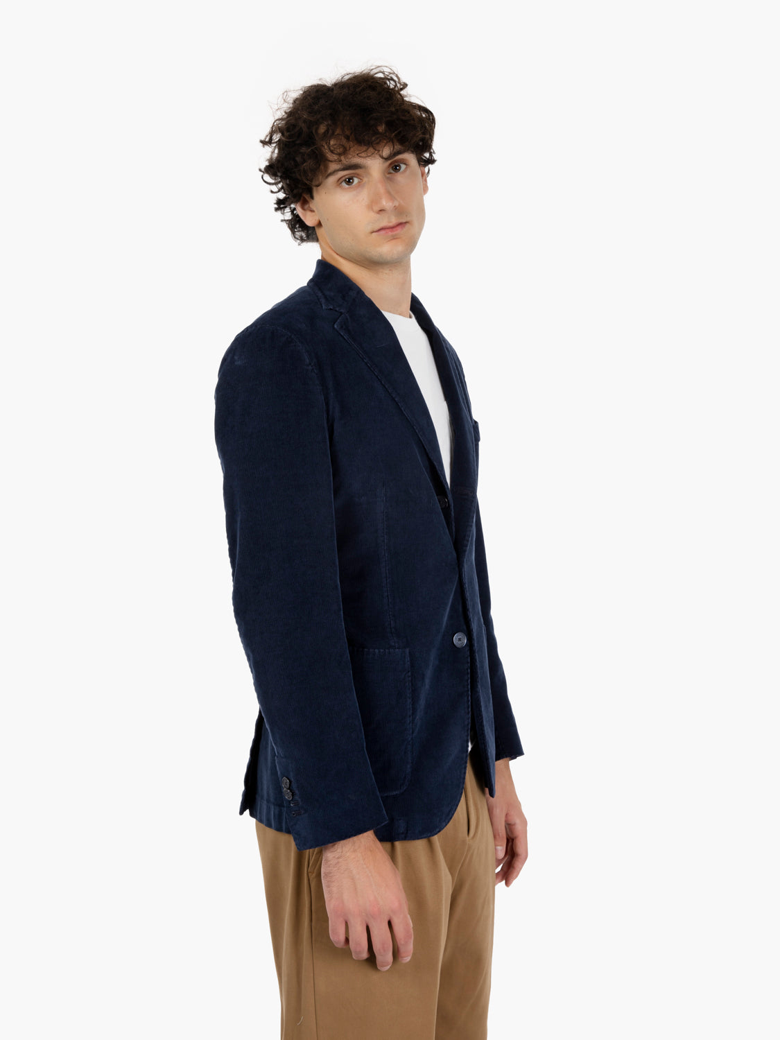 Single-breasted navy velvet blazer