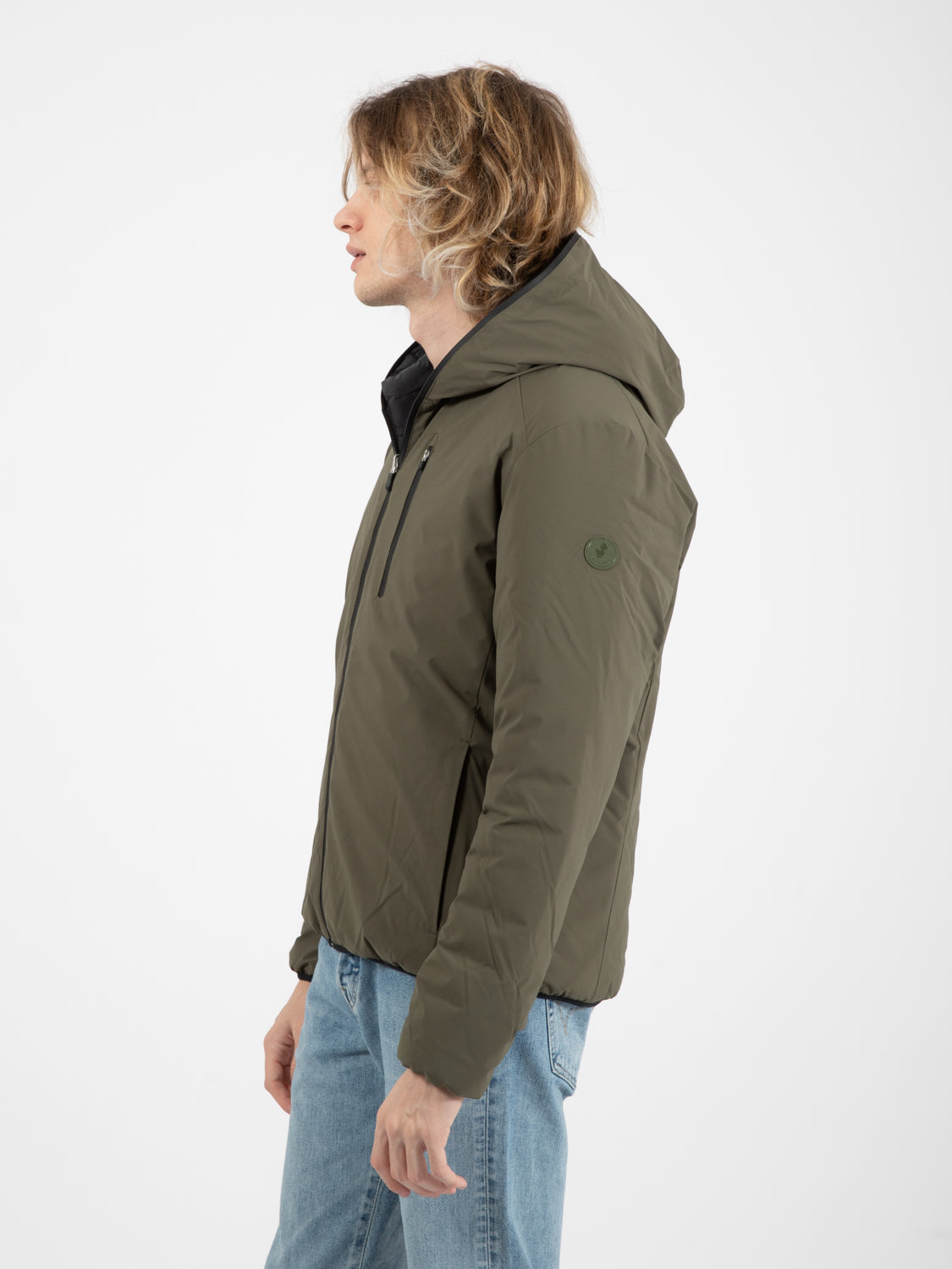 Giacca Ezra con cappuccio double face military green