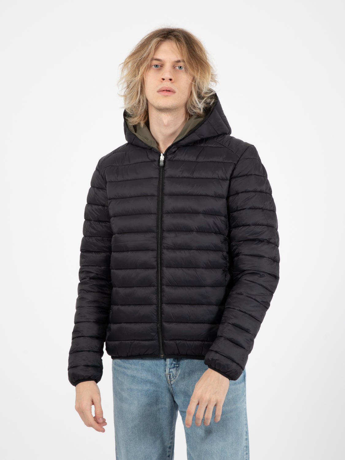 Giacca Ezra con cappuccio double face military green