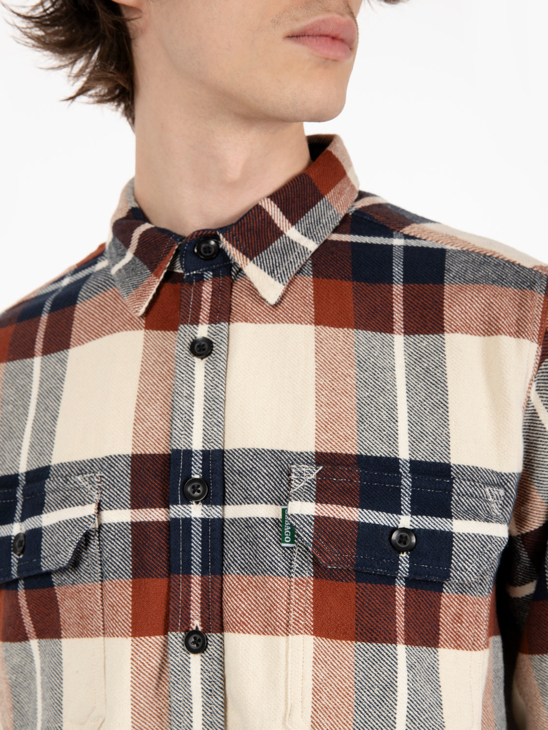 Blue / brown / offwhite check flannel shirt