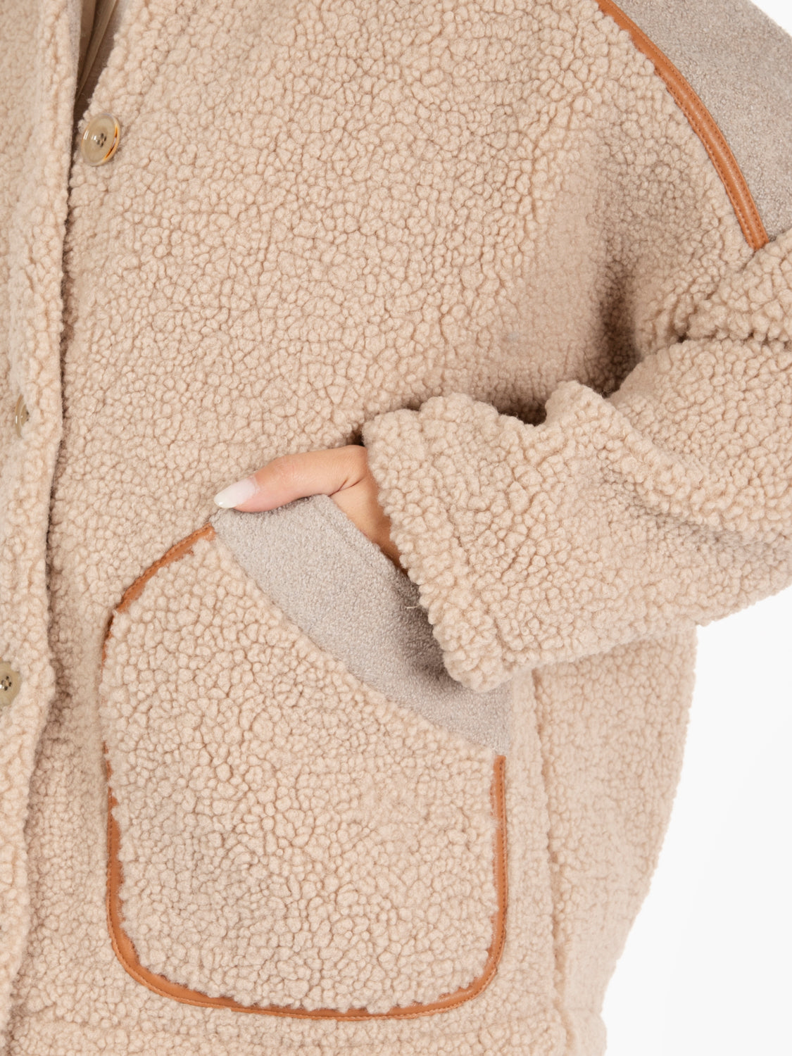 Icy rocky fossil sheepskin jacket