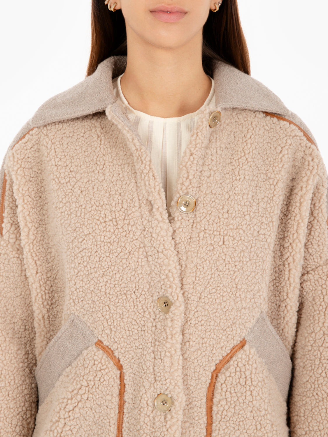 Icy rocky fossil sheepskin jacket