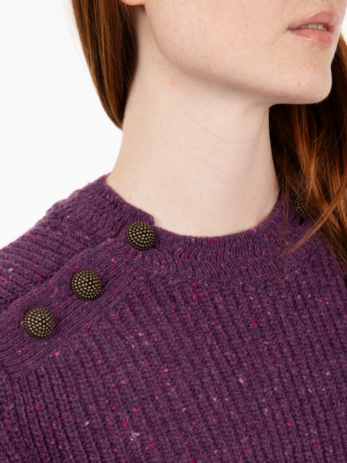 Maglione bottoni collo mélange amethyst