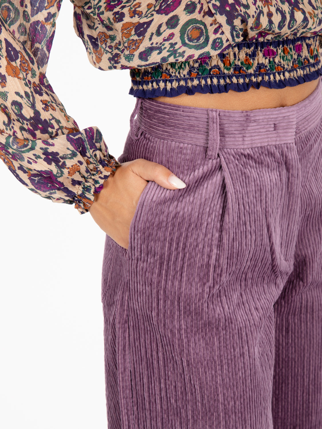 Pantaloni a palazzo in velluto paseo stony violet
