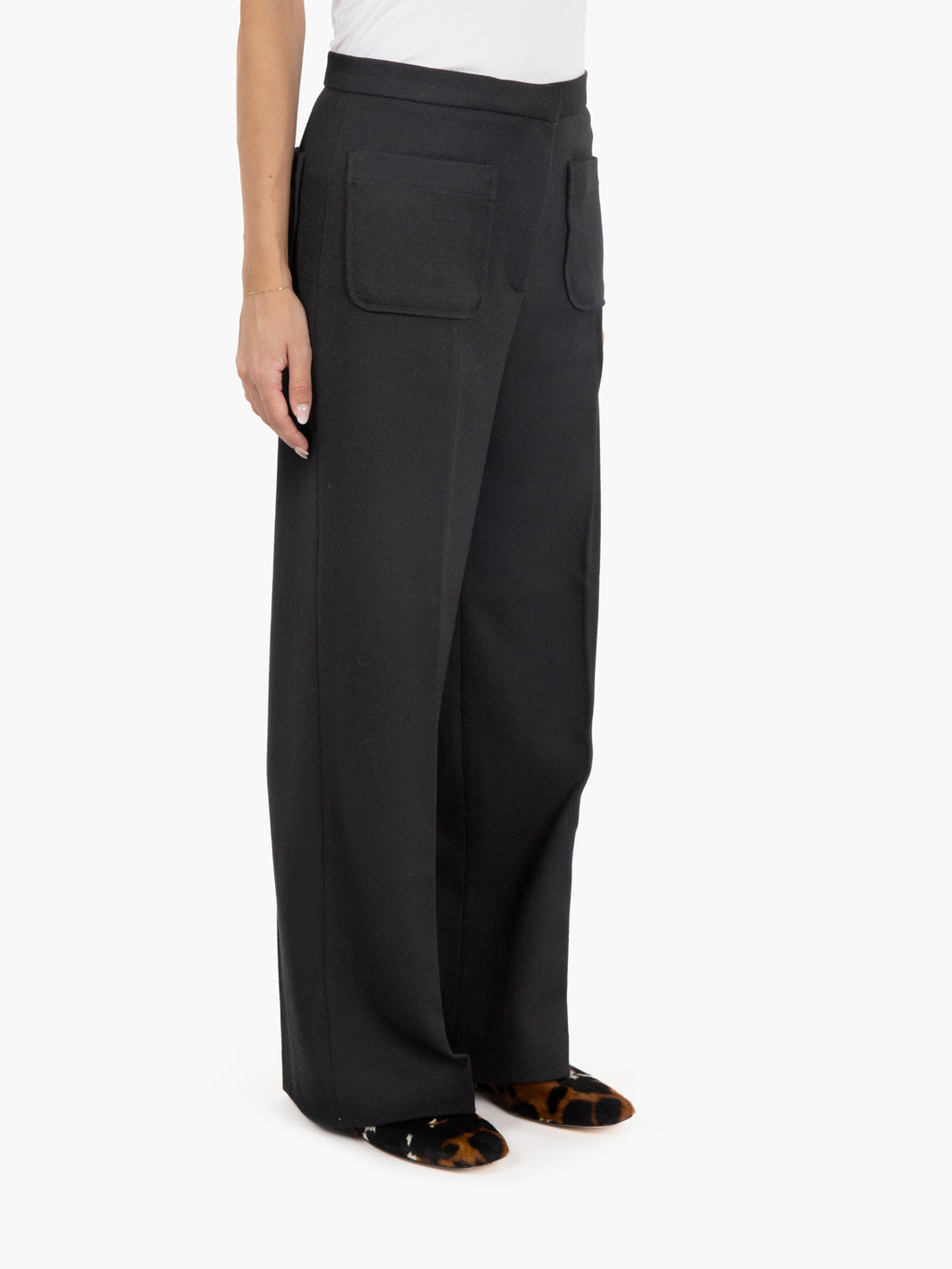 Black straight leg trousers