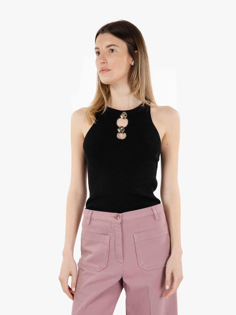 SESSUN - Top Lona scollo a goccia black