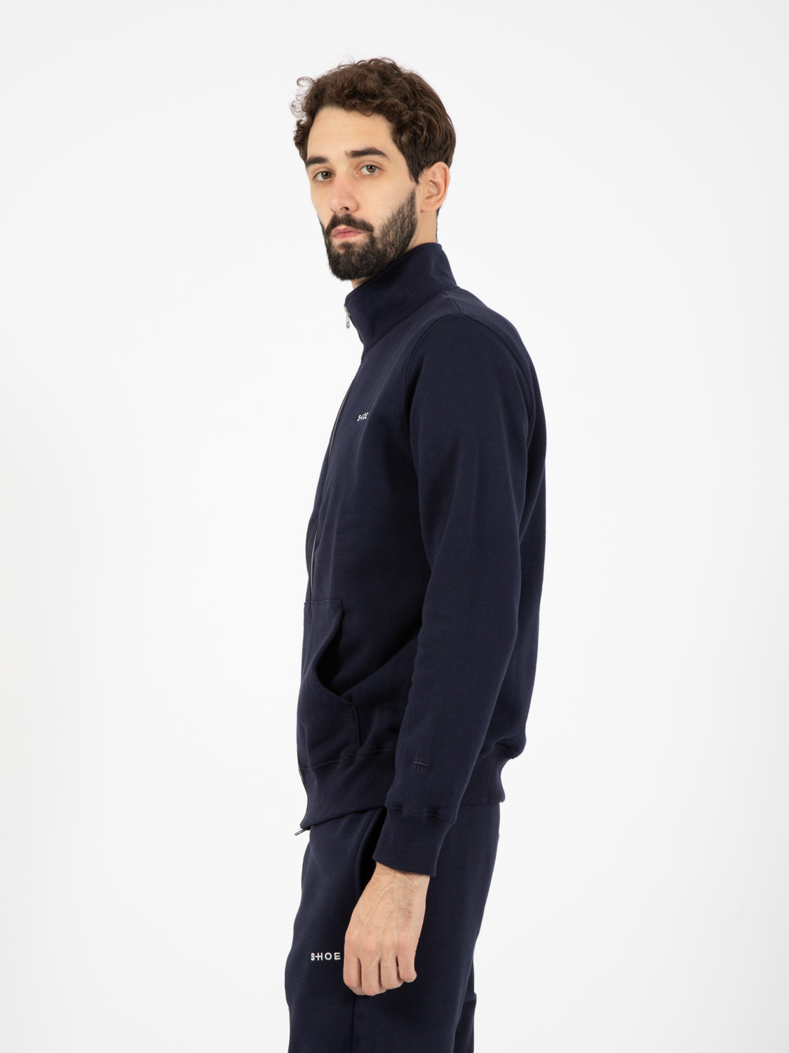 Felpa a collo alto con zip navy