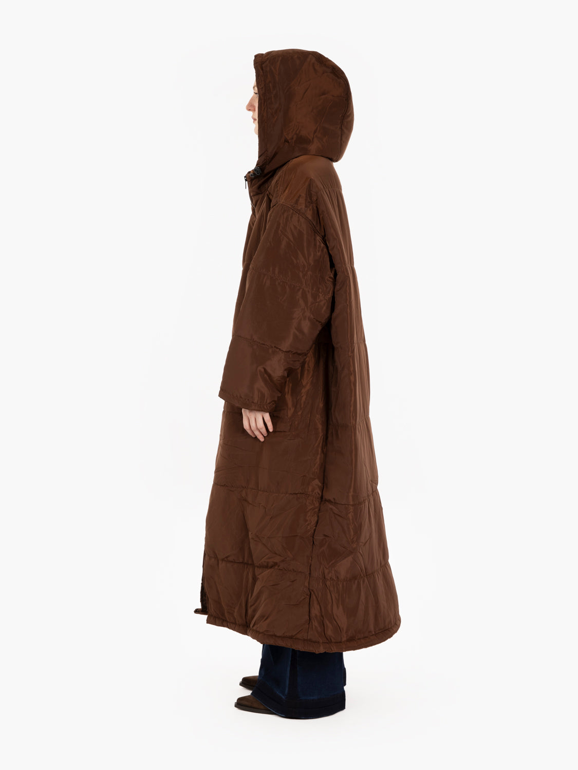 Long down jacket in solid color espresso