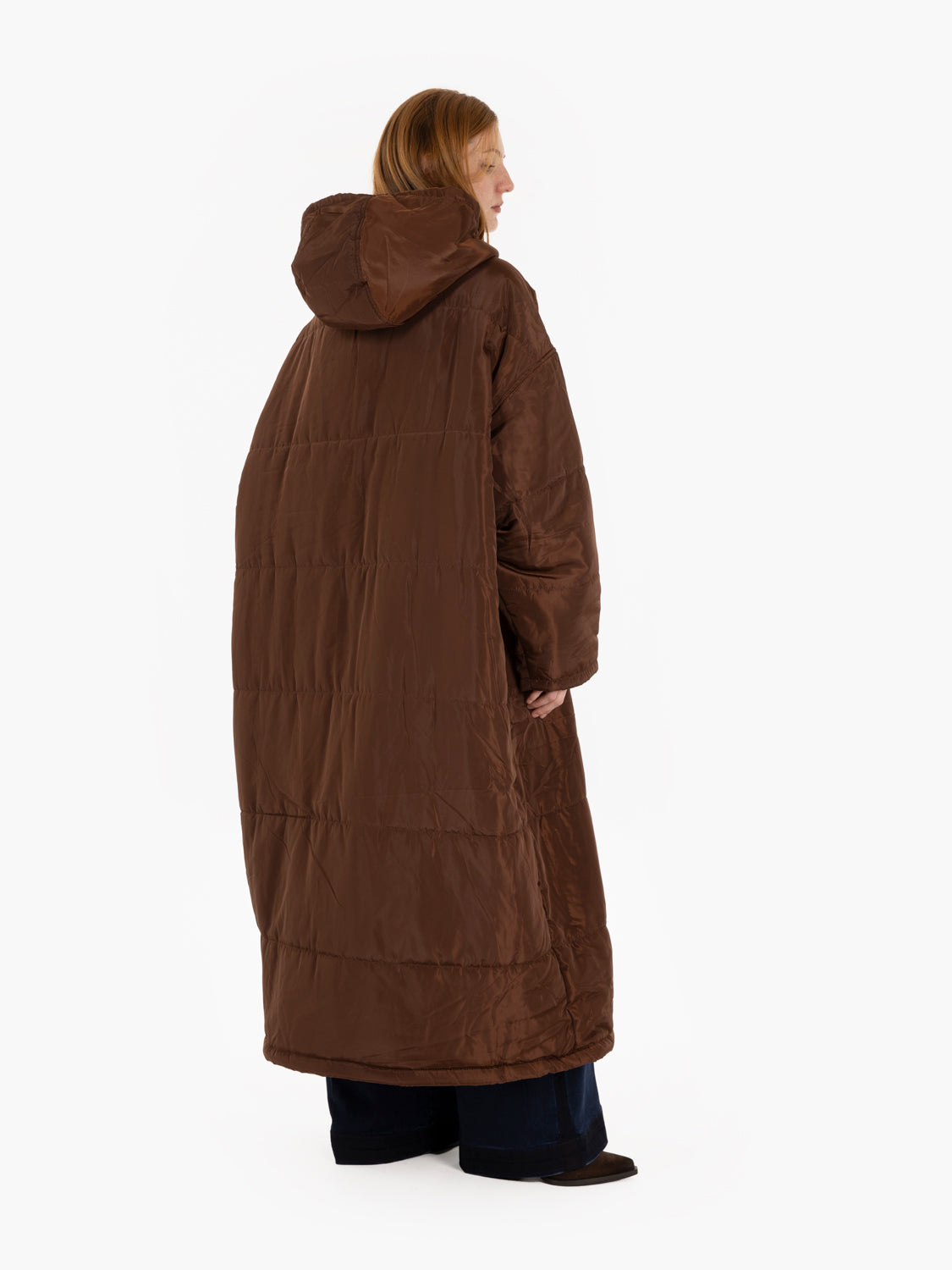 Long down jacket in solid color espresso