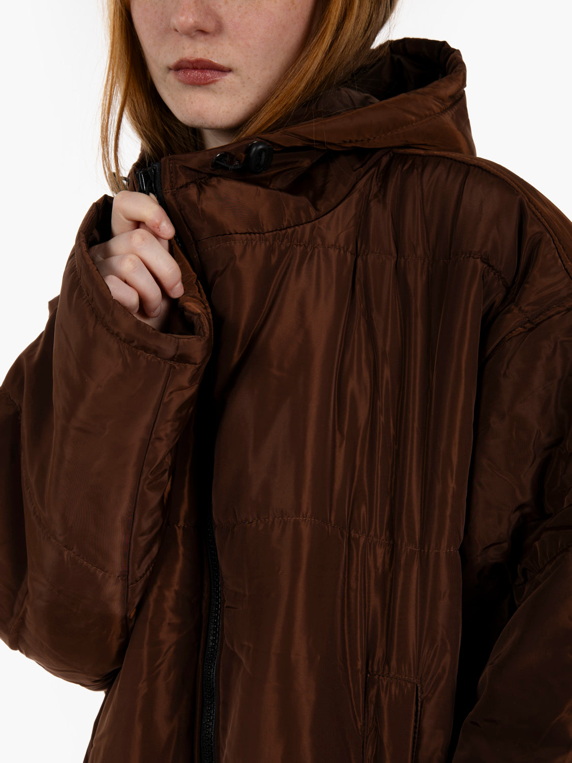 Long down jacket in solid color espresso