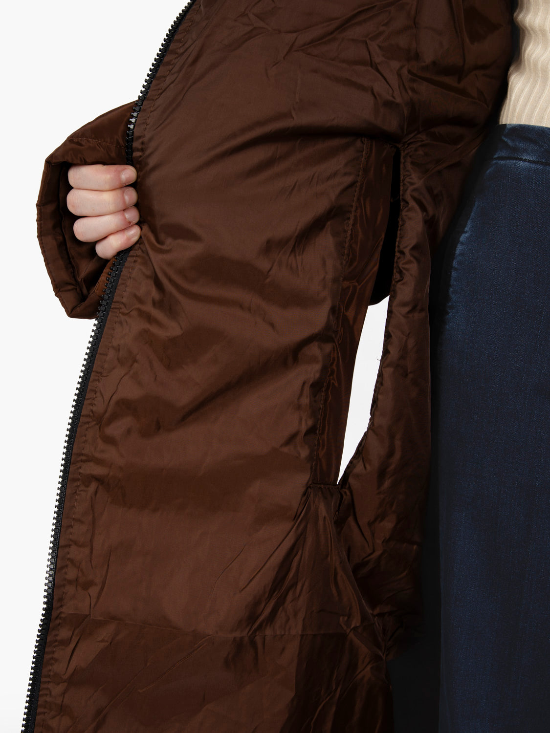 Long down jacket in solid color espresso