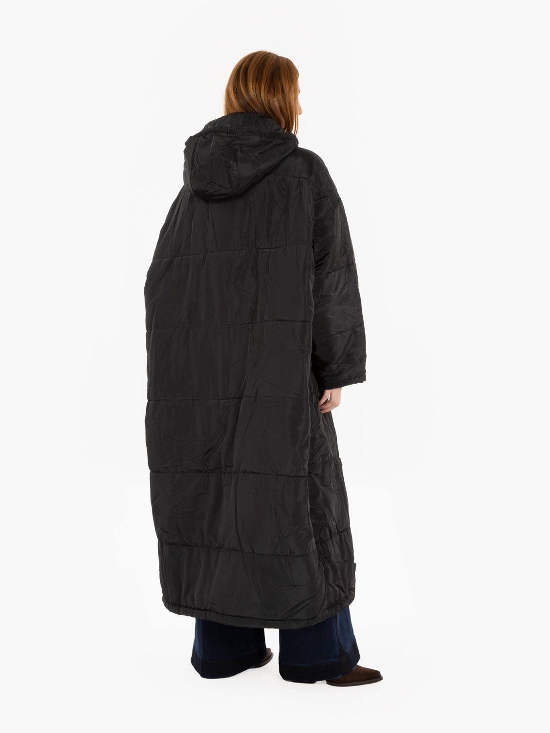 Long black solid color down jacket