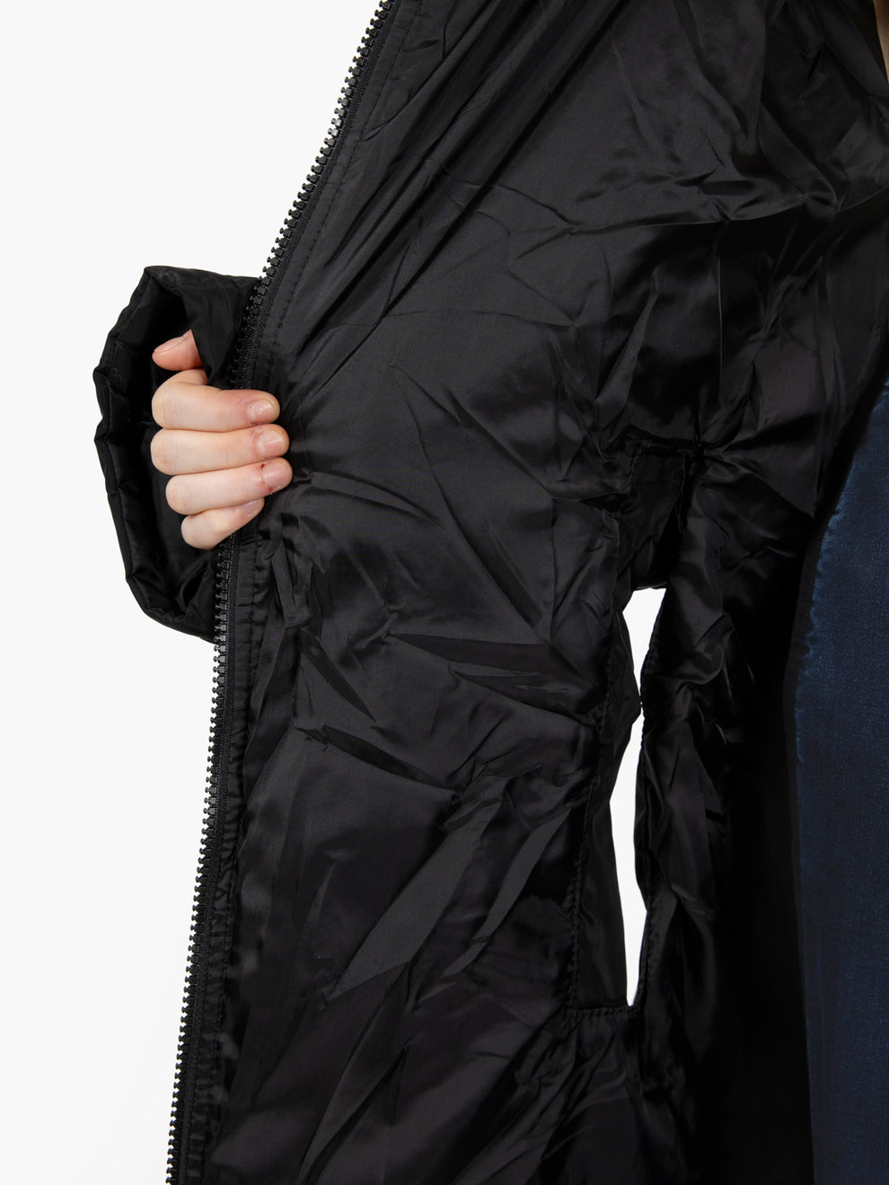 Long black solid color down jacket