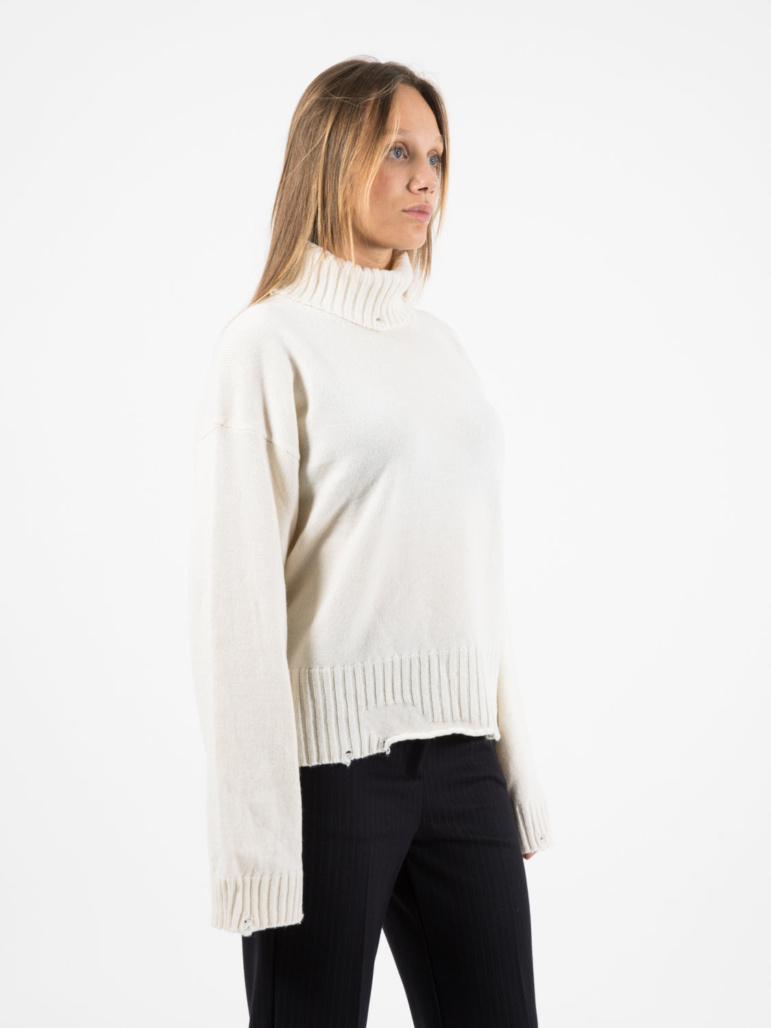 Cream lived-in effect oversized turtleneck