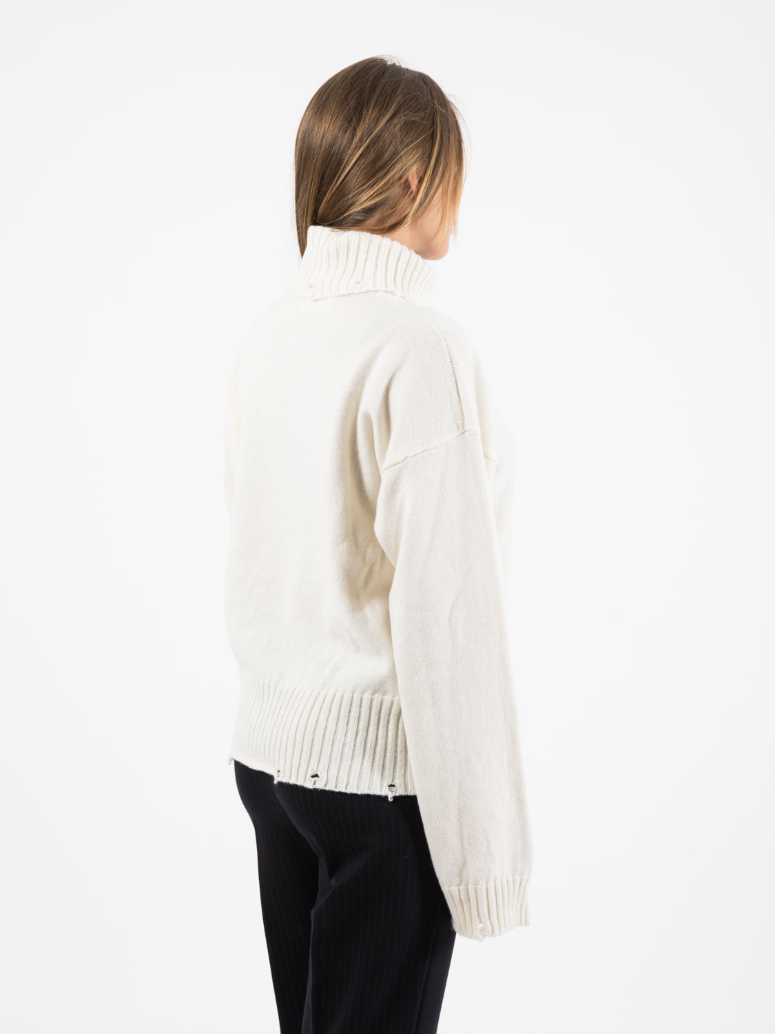 Cream lived-in effect oversized turtleneck