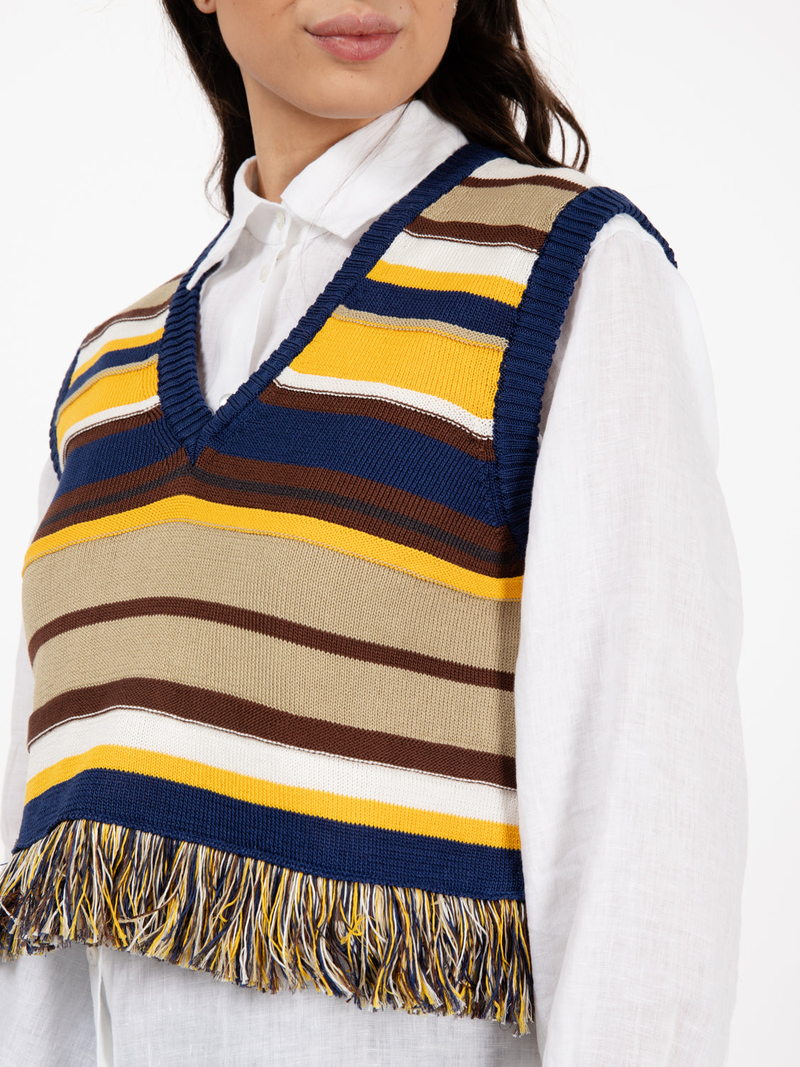 Gilet a righe con frange multicolor