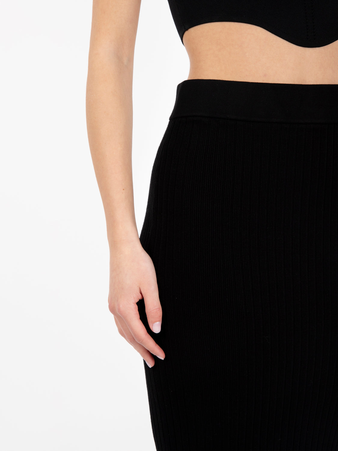 Black ribbed midi skirt