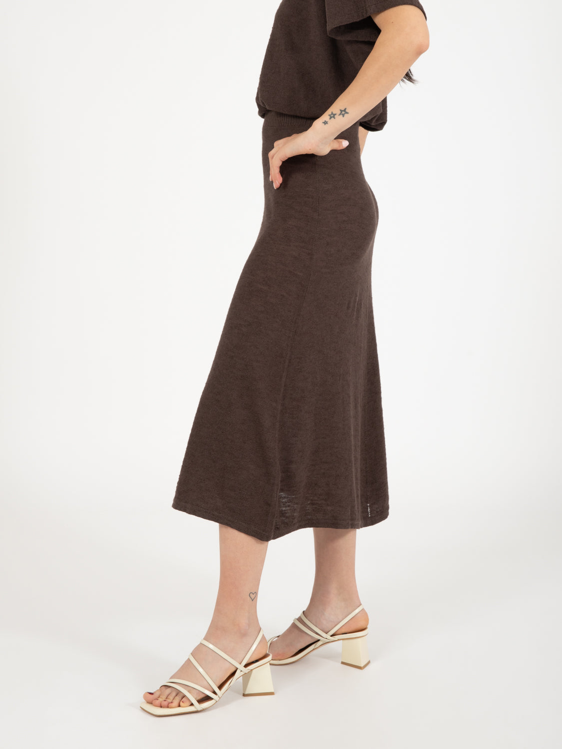 Cocoa linen blend midi skirt