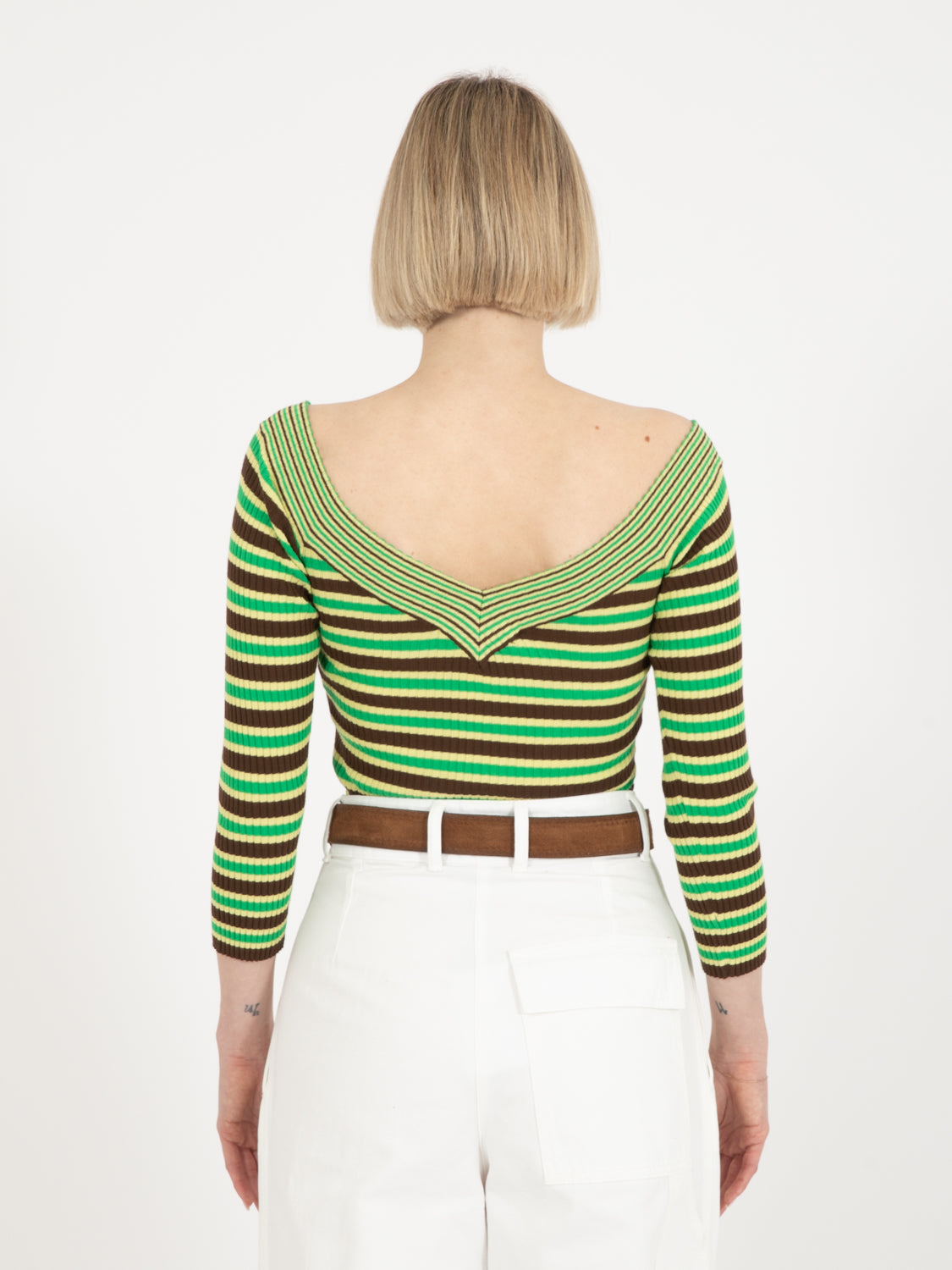Maglia corta a righe verde / cacao