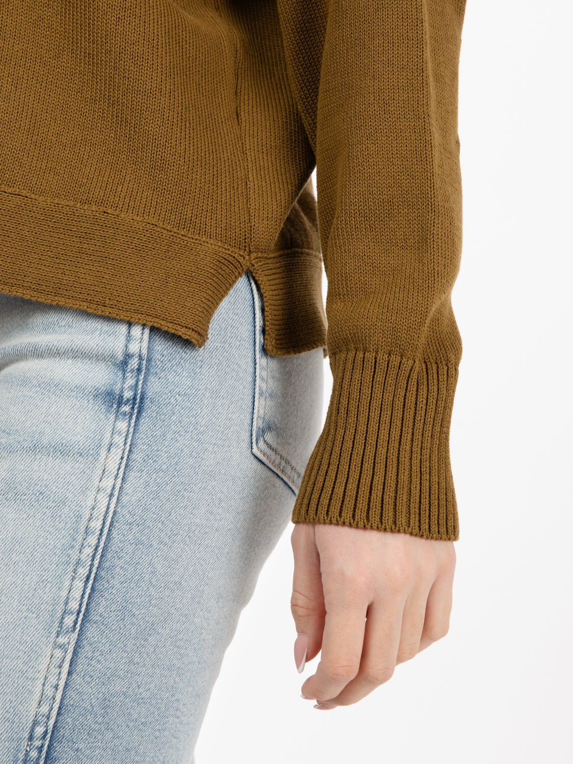 Maglia girocollo in cotone verde olio