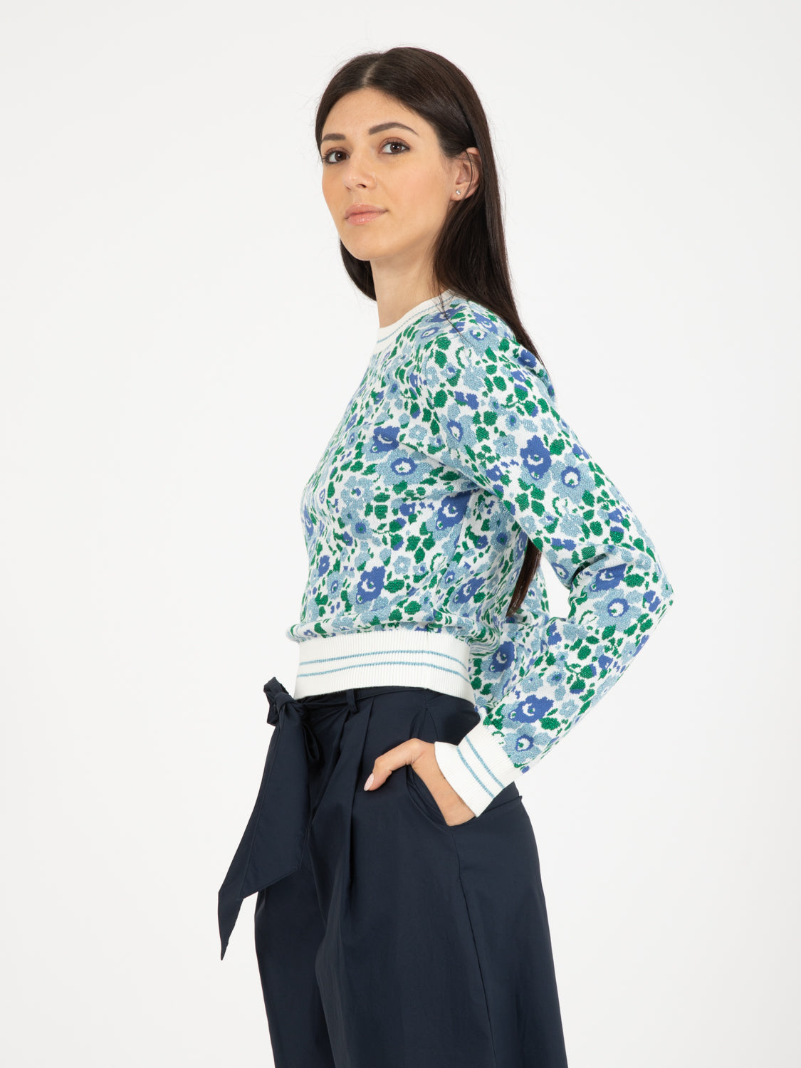 Royal floral crew neck sweater