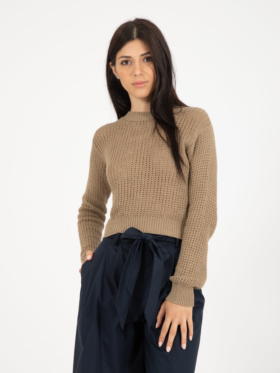 Khaki openwork sweater