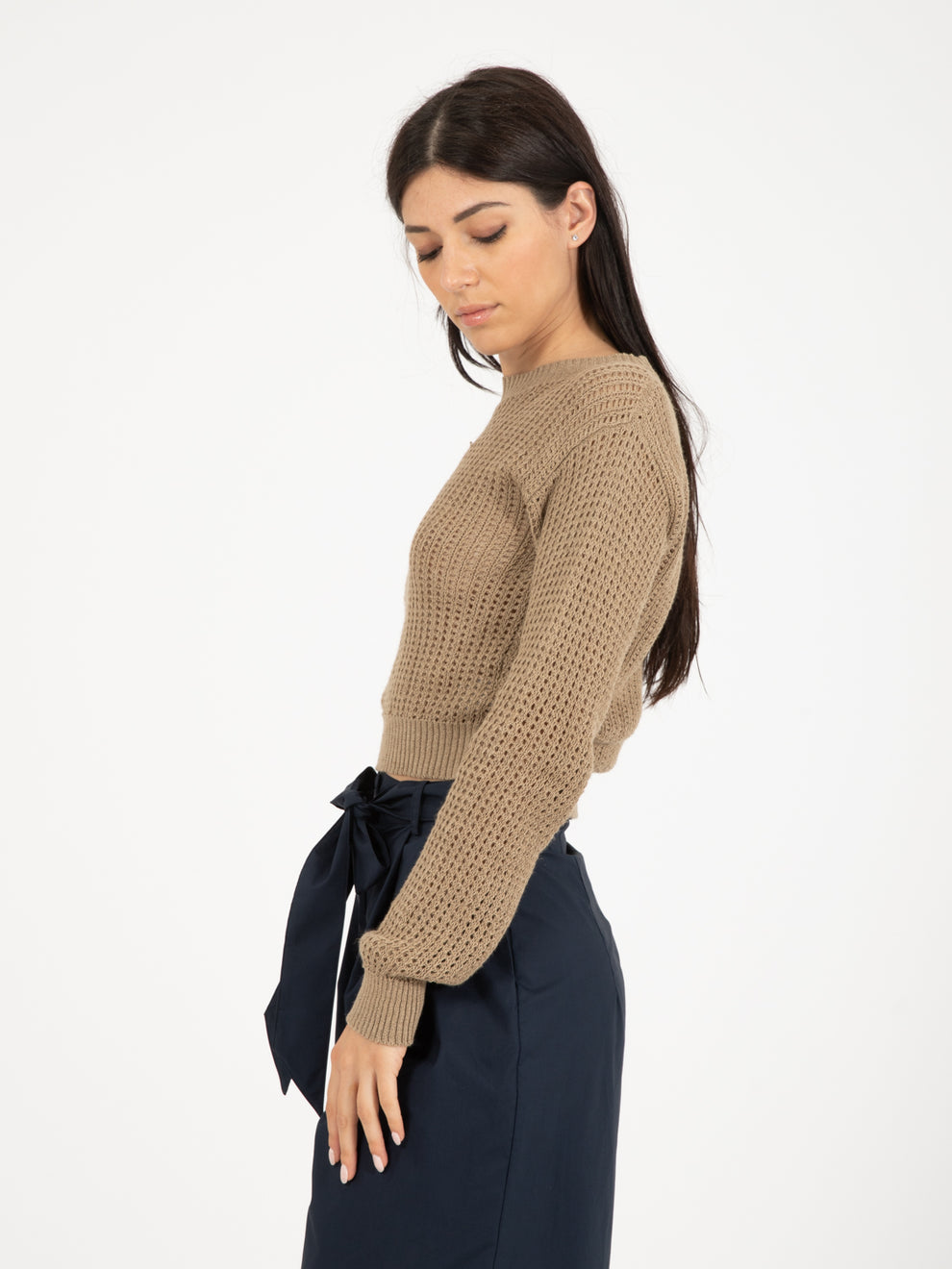 Khaki openwork sweater