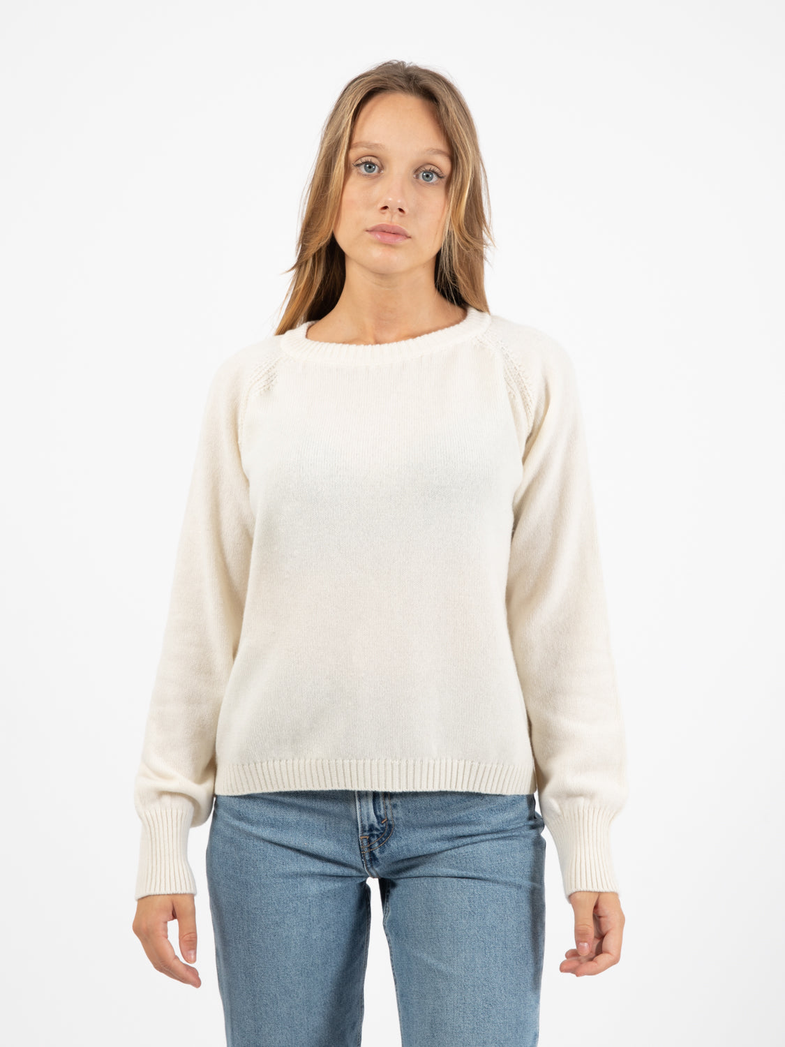 Maglione basic scollo rotondo panna
