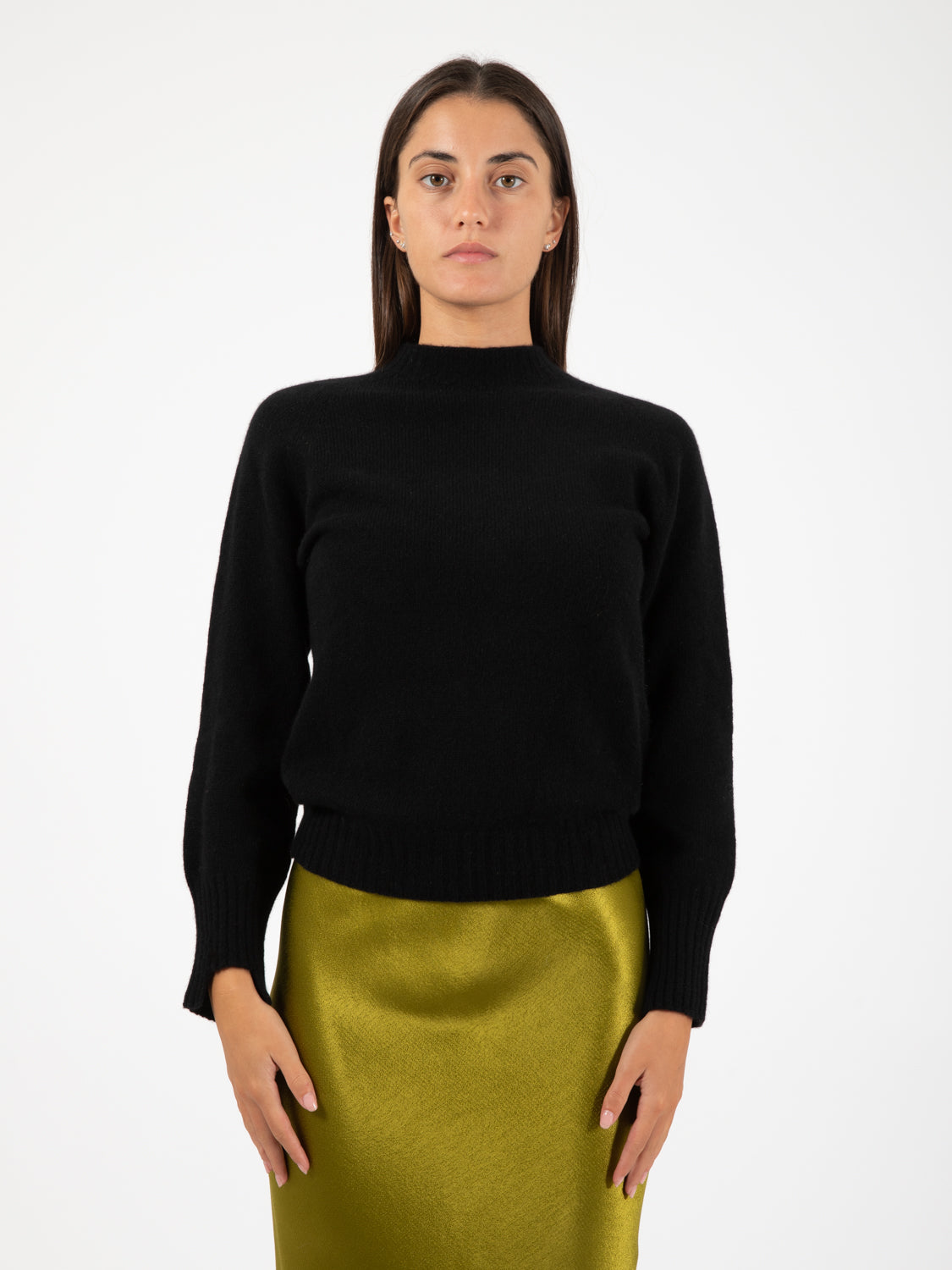 Black wool and cashmere crew neck sweater