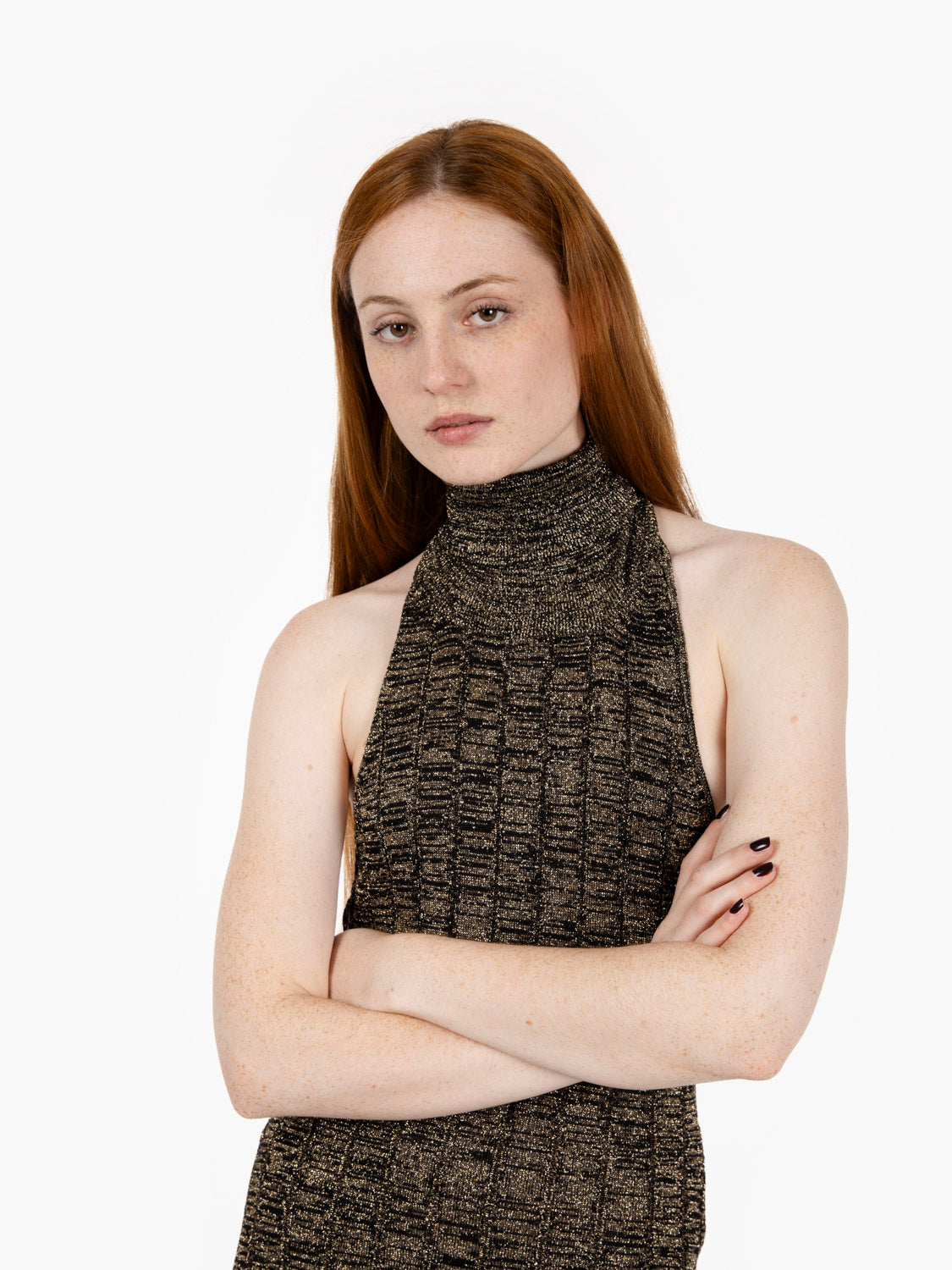 Abito in maglia lurex con schiena scoperta nero / oro
