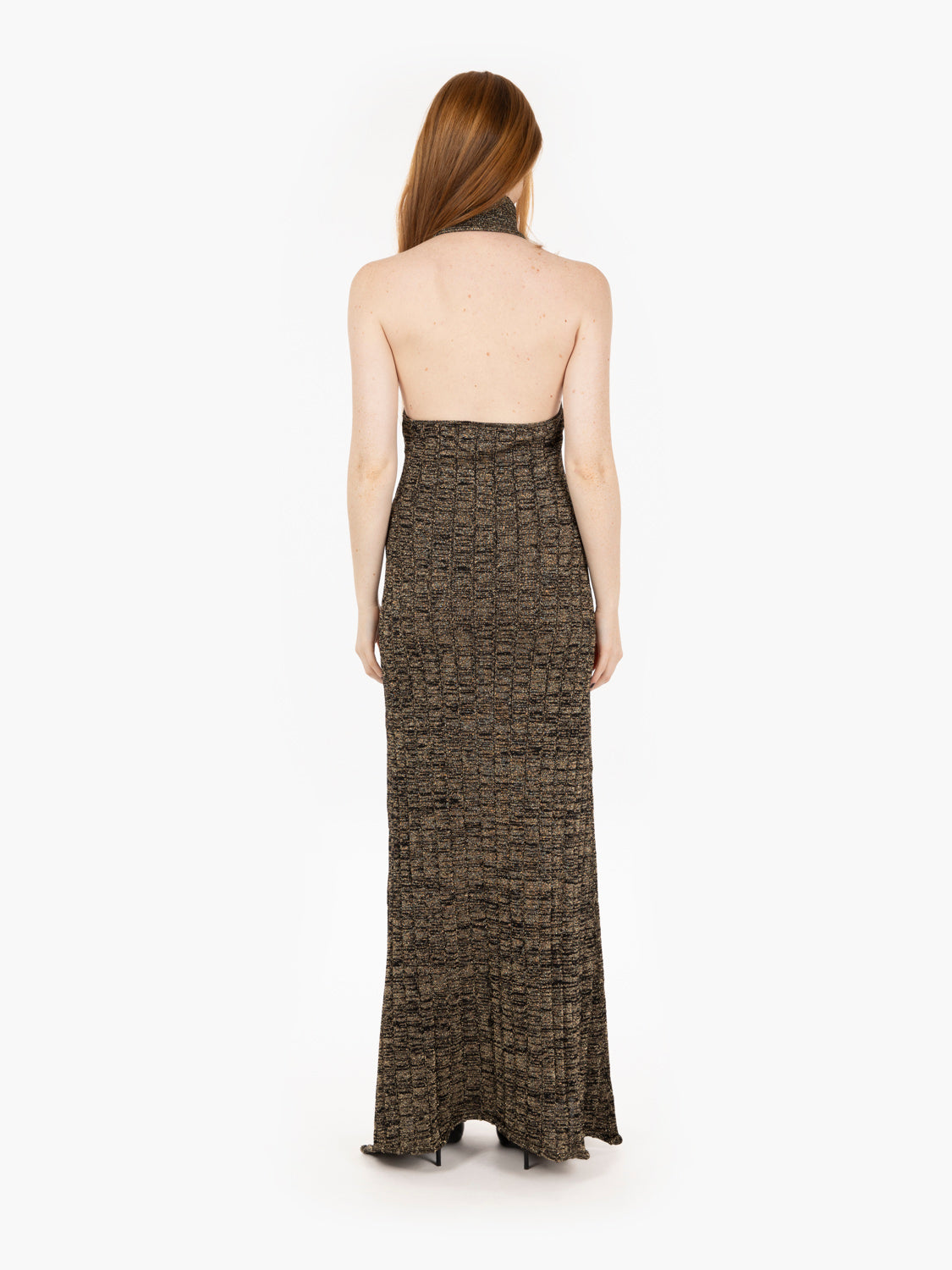 Abito in maglia lurex con schiena scoperta nero / oro