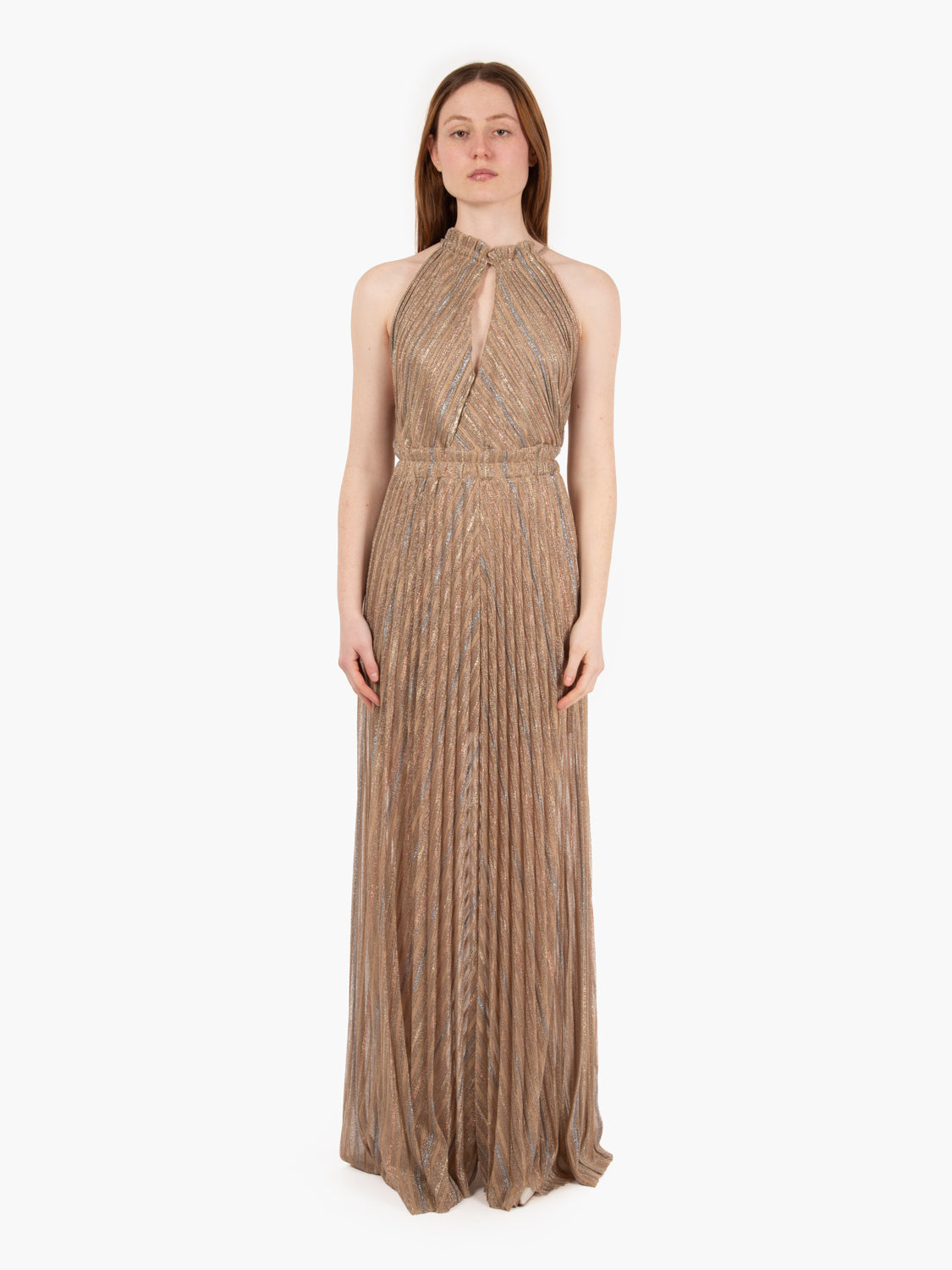 Long pleated dress in antique pink