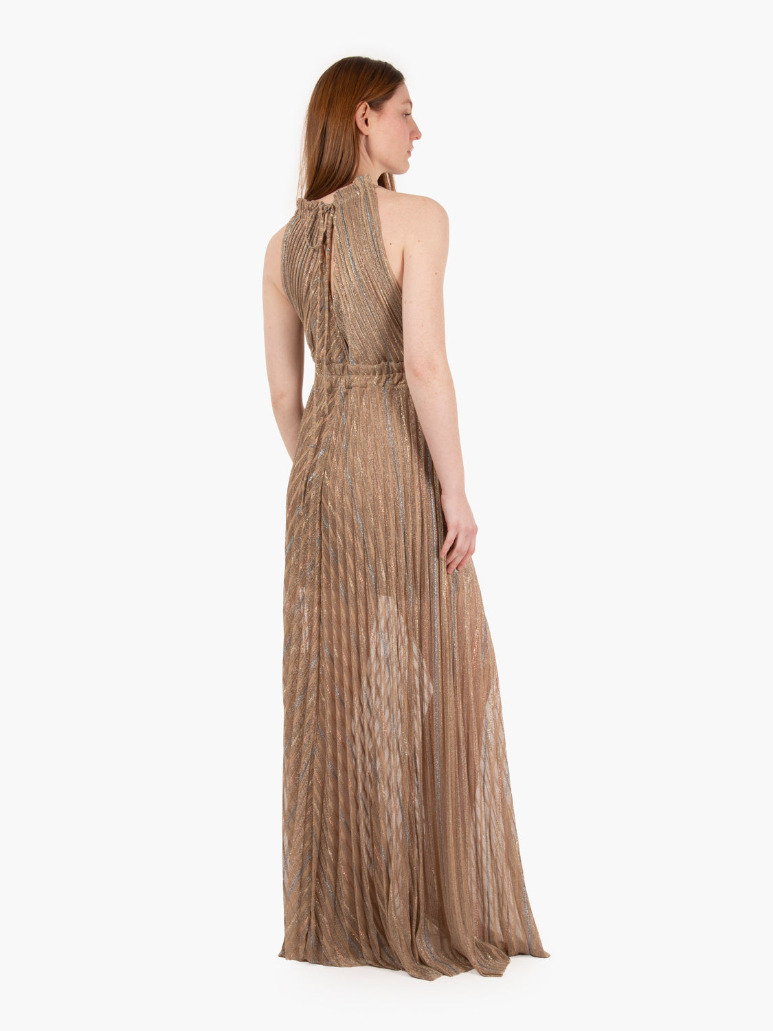 Long pleated dress in antique pink