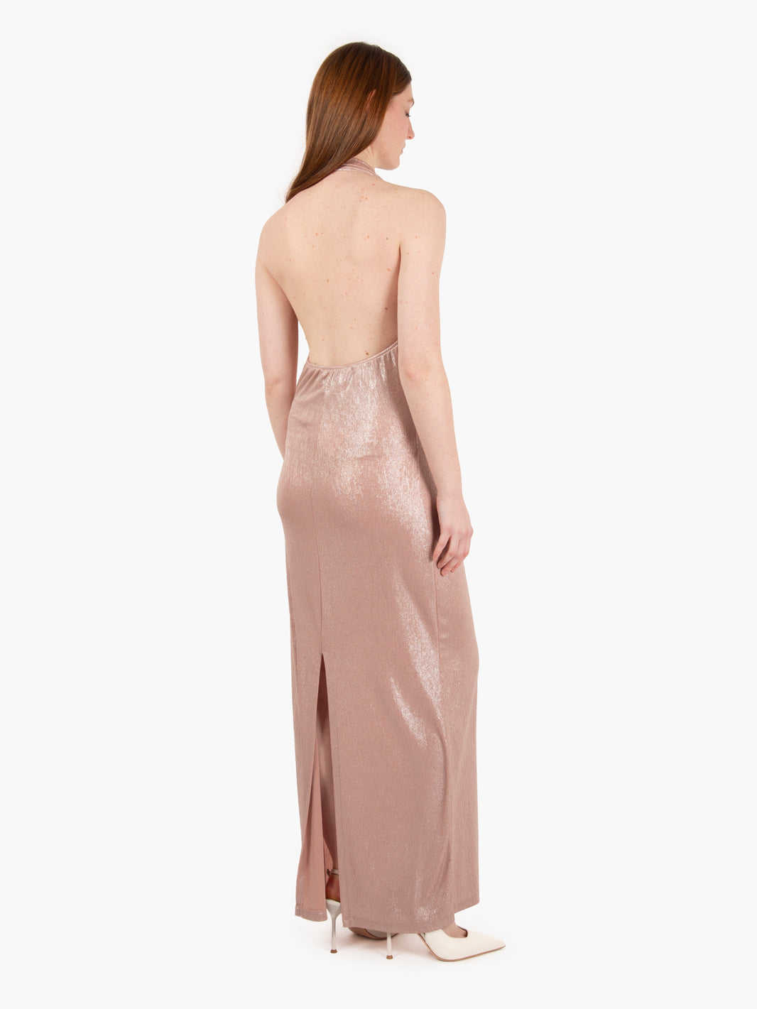 Pink halter neck long dress